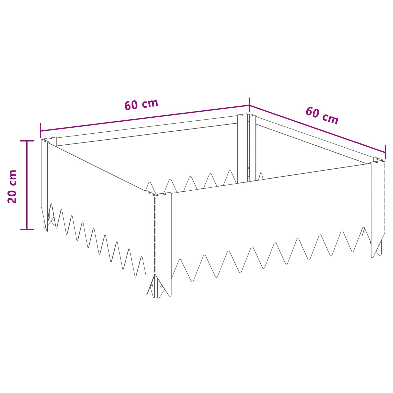 Gazonrand 4 st 60 x 60 x 20 cm Staal Zilverkleurig
