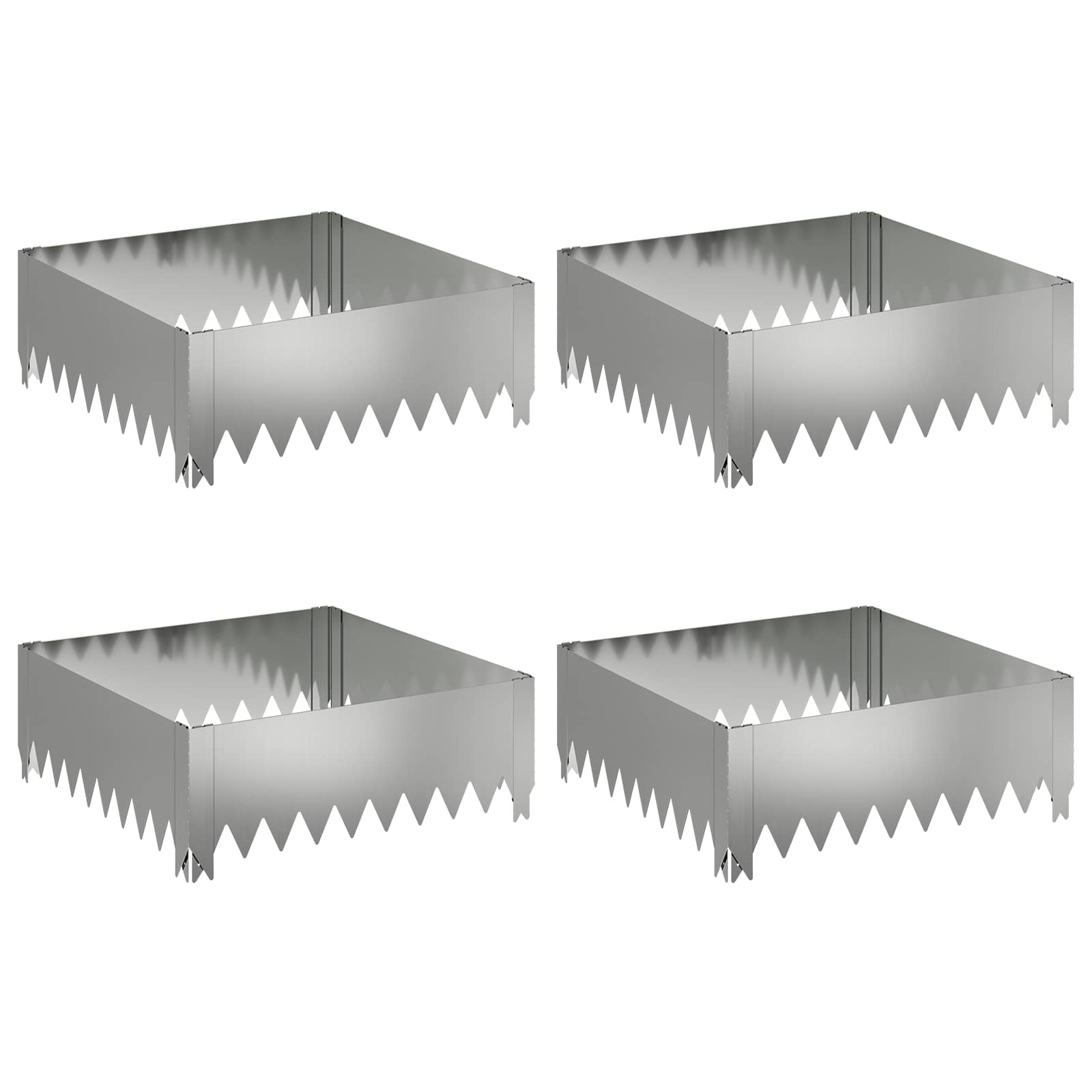 Gazonrand 4 st 60 x 60 x 20 cm Staal Zilverkleurig