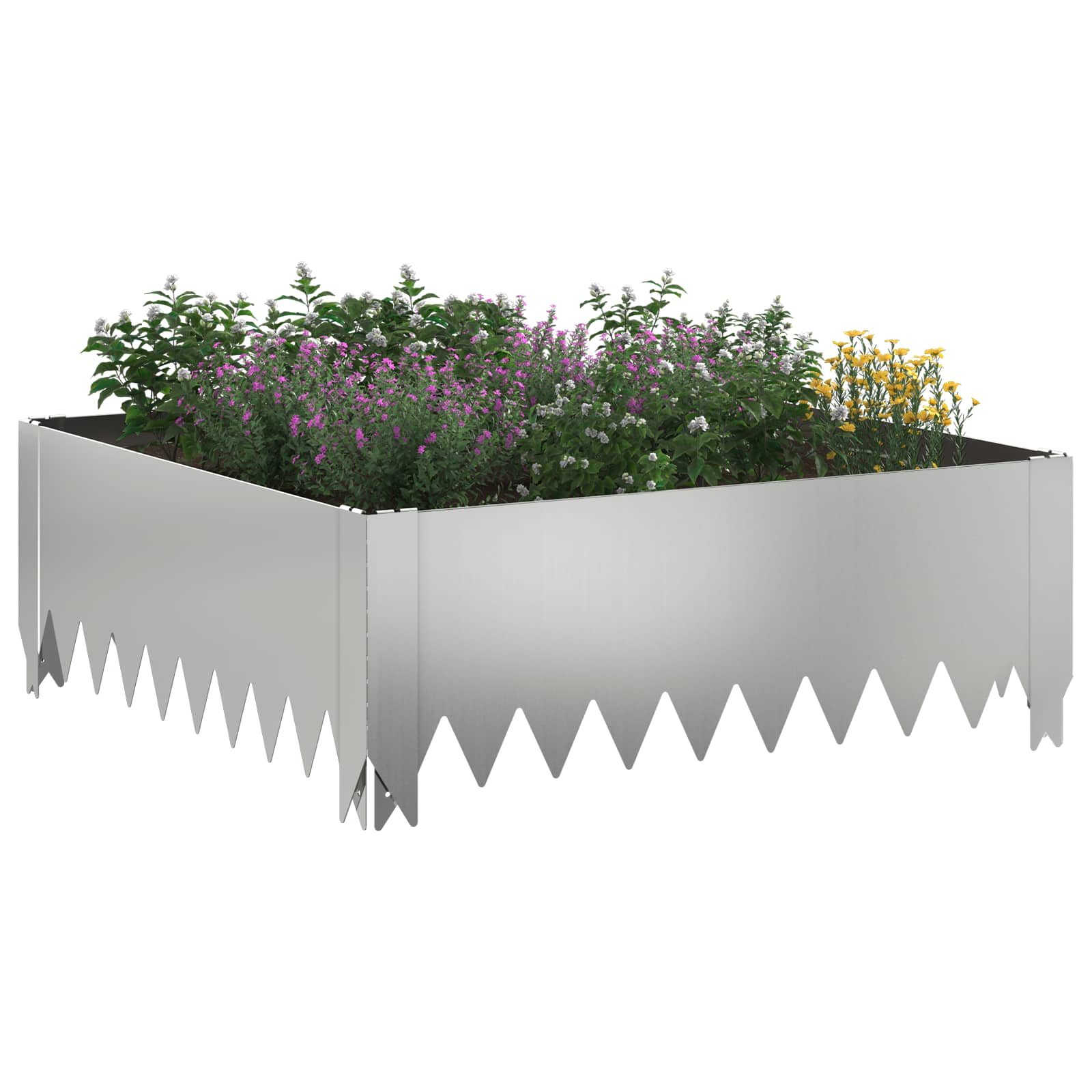 Gazonrand 4 st 60 x 60 x 20 cm Staal Zilverkleurig