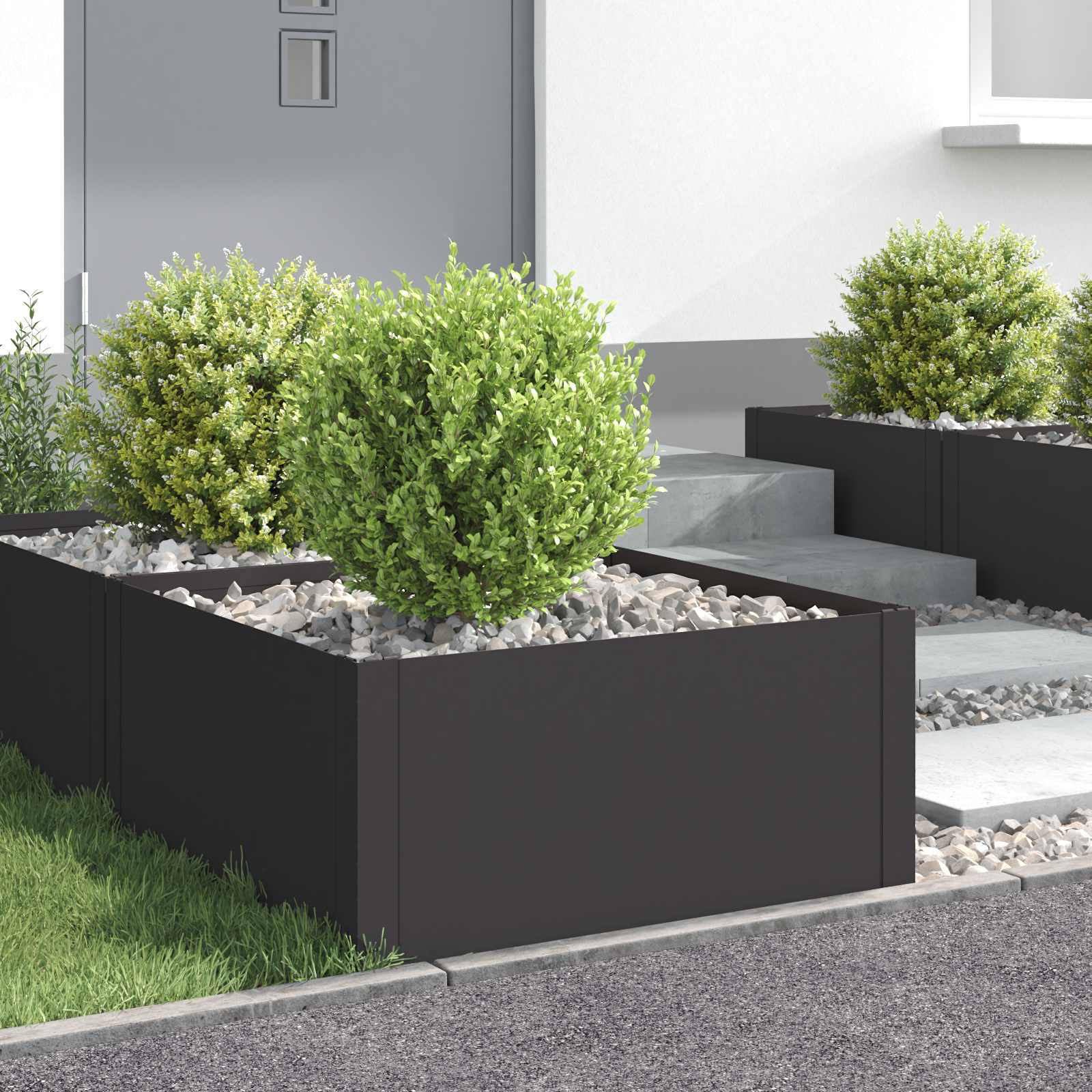 Gazonrand 4 st 60 x 60 x 35 cm Staal Zwart