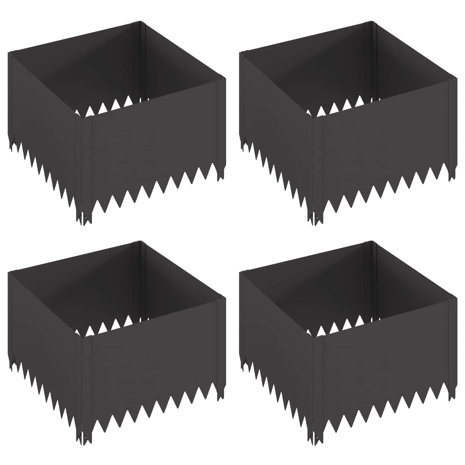 Gazonrand 4 st 60 x 60 x 35 cm Staal Zwart