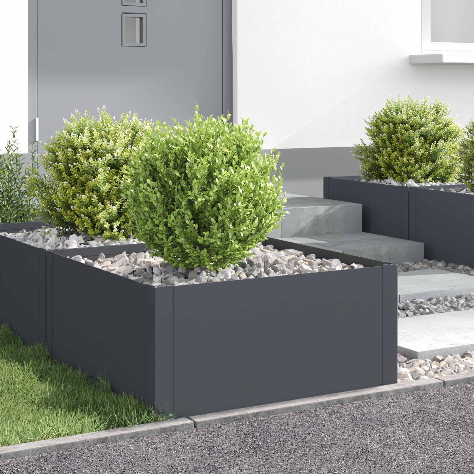 Gazonrand 4 st 60 x 60 x 35 cm Staal Antracietkleurig