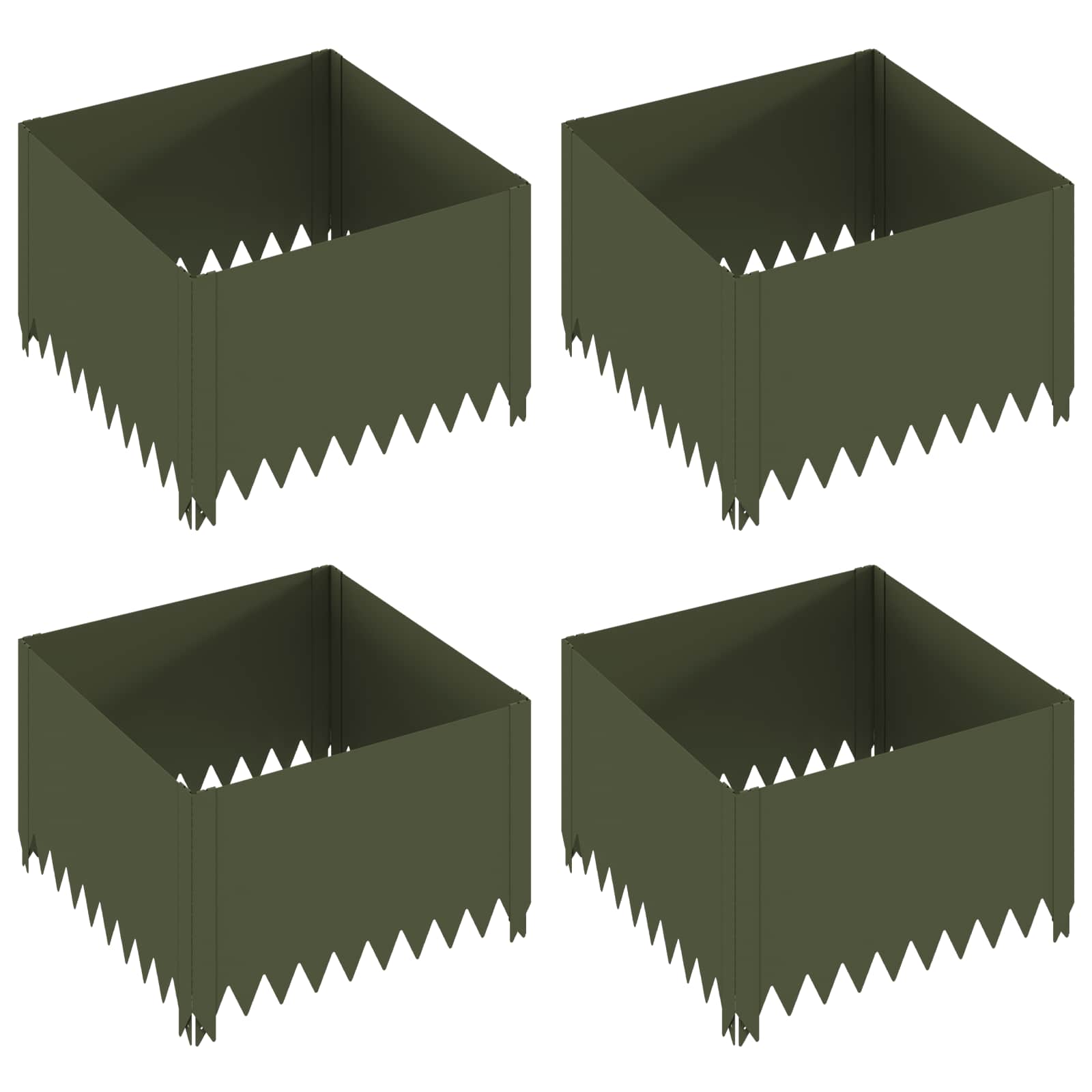 Gazonrand 4 st 60 x 60 x 35 cm Staal Olijfgroen