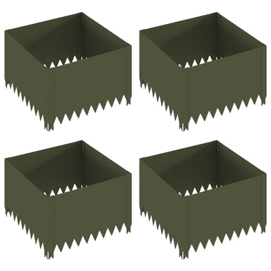 Gazonrand 4 st 60 x 60 x 35 cm Staal Olijfgroen