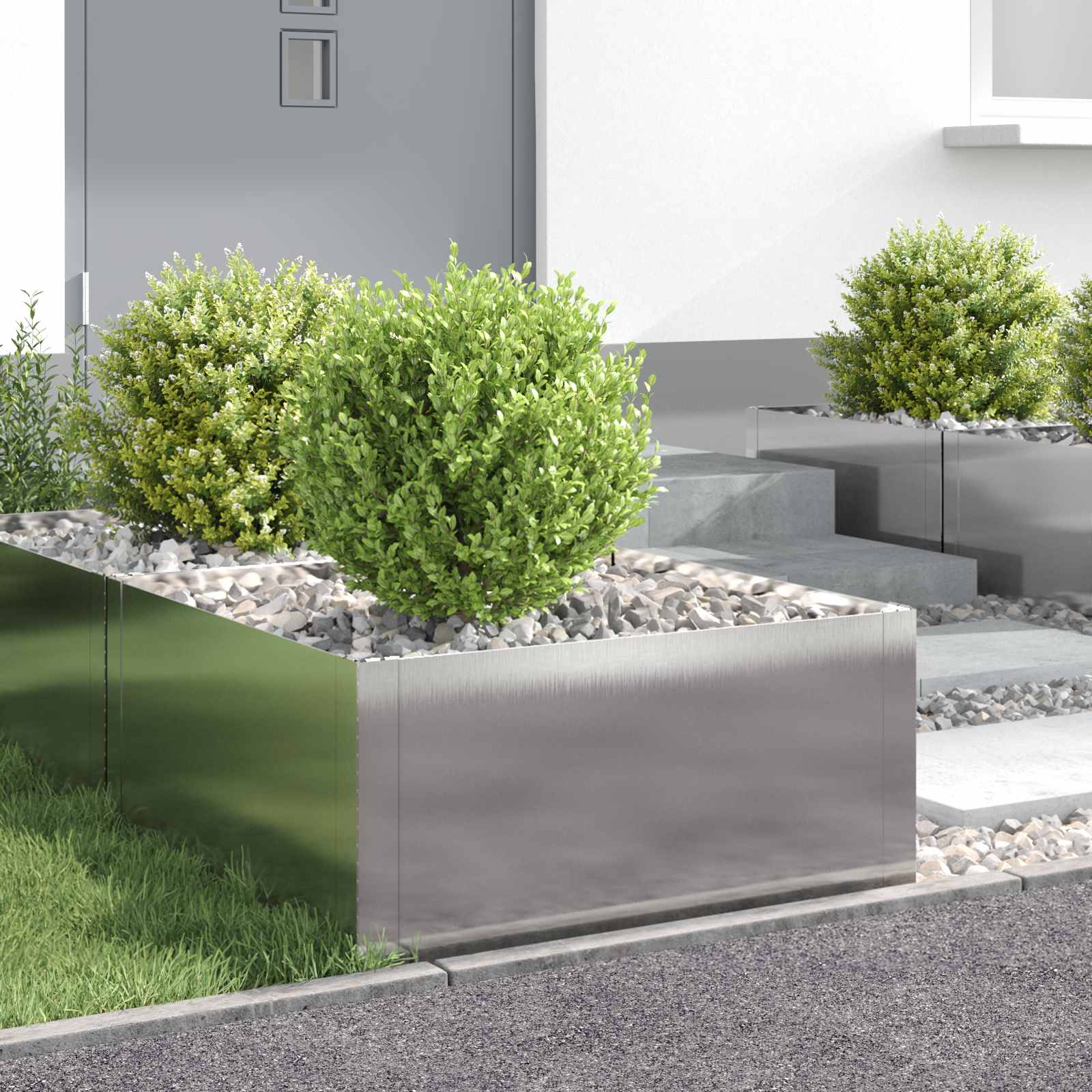 Gazonrand 4 st 60 x 60 x 35 cm Staal Zilverkleurig