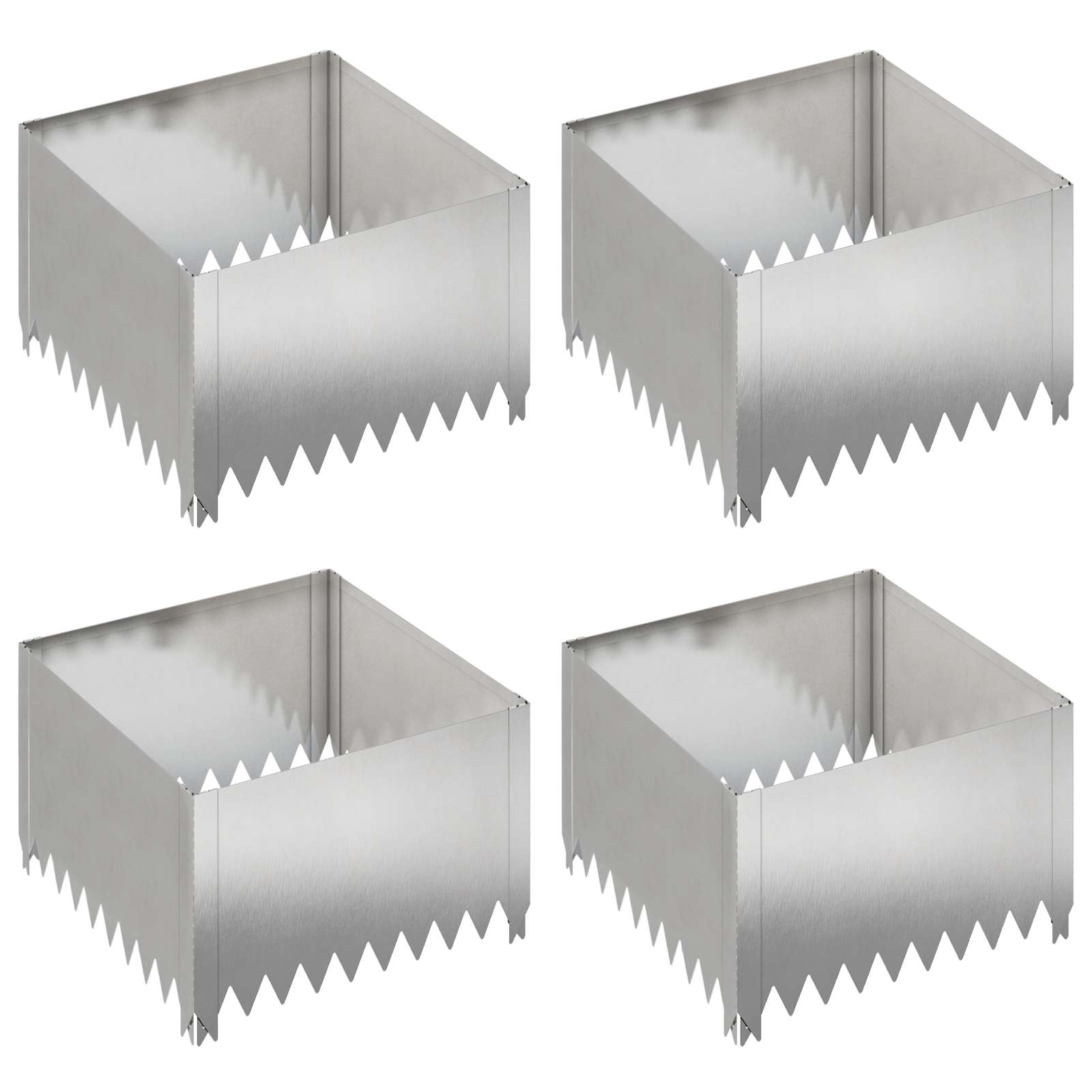 Gazonrand 4 st 60 x 60 x 35 cm Staal Zilverkleurig