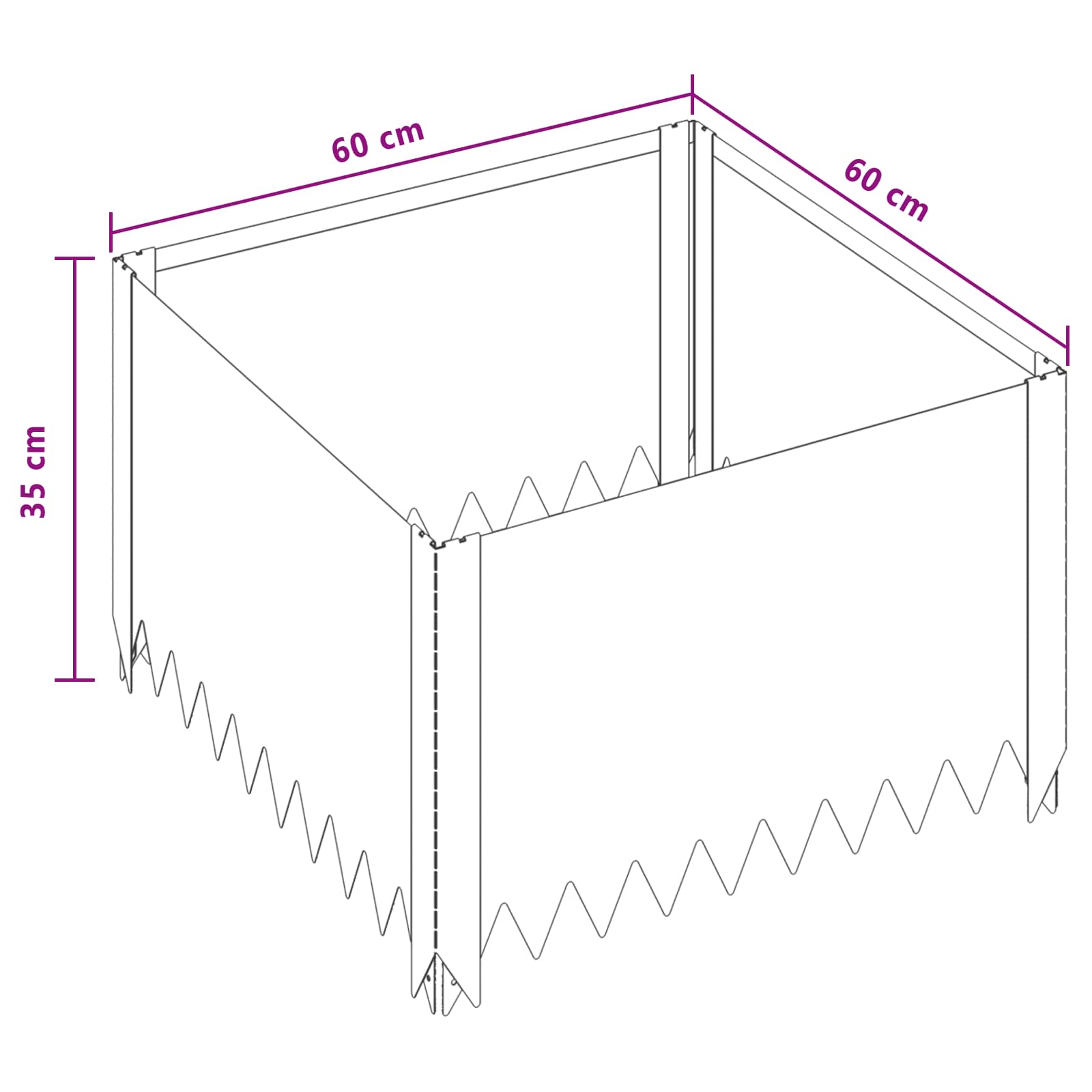 Gazonrand 4 st 60 x 60 x 35 cm Staal Zilverkleurig
