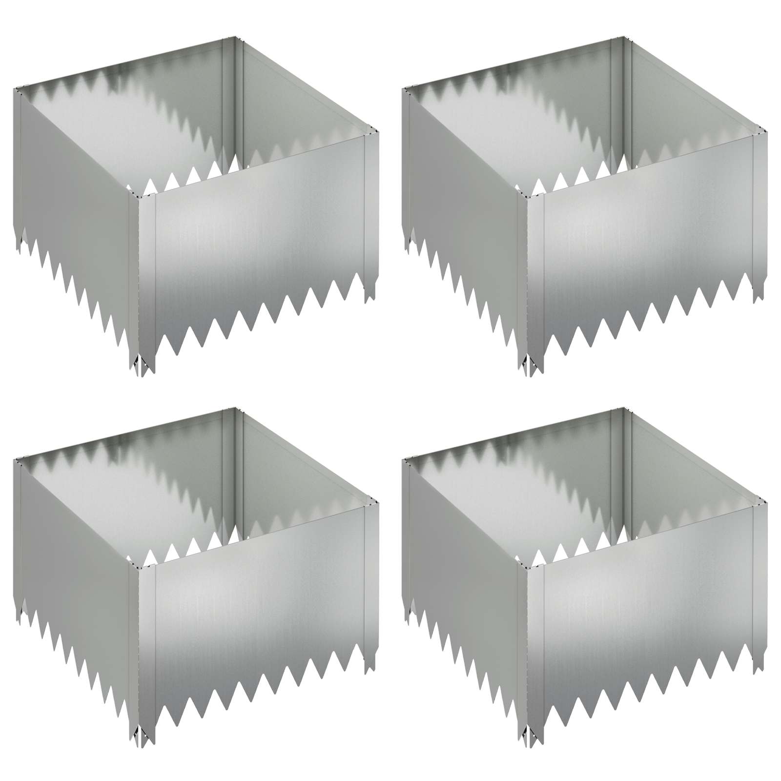 Gazonrand 4 st 60 x 60 x 35 cm Staal Zilverkleurig