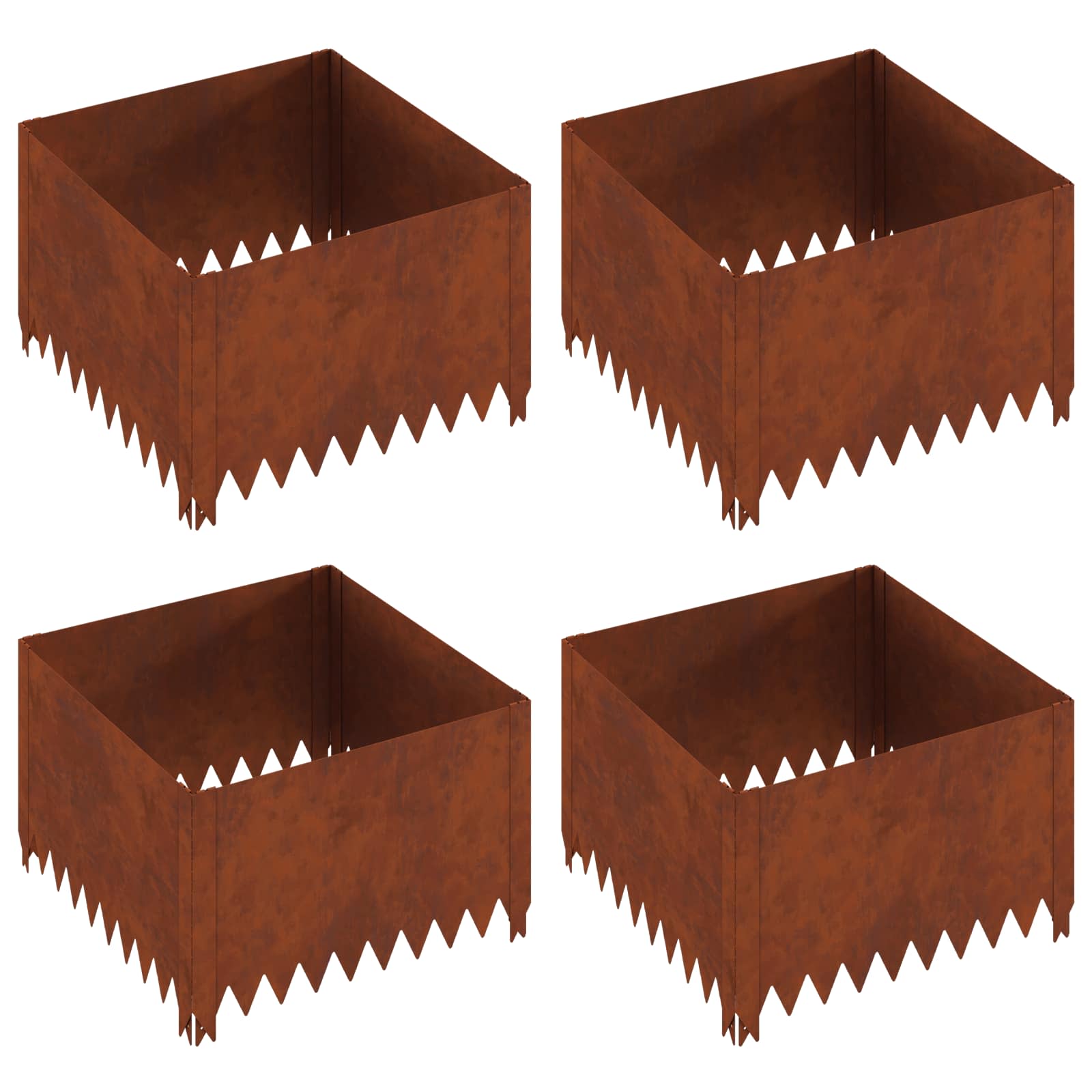 Gazonrand 4 st 60 x 60 x 35 cm Staal Roestig