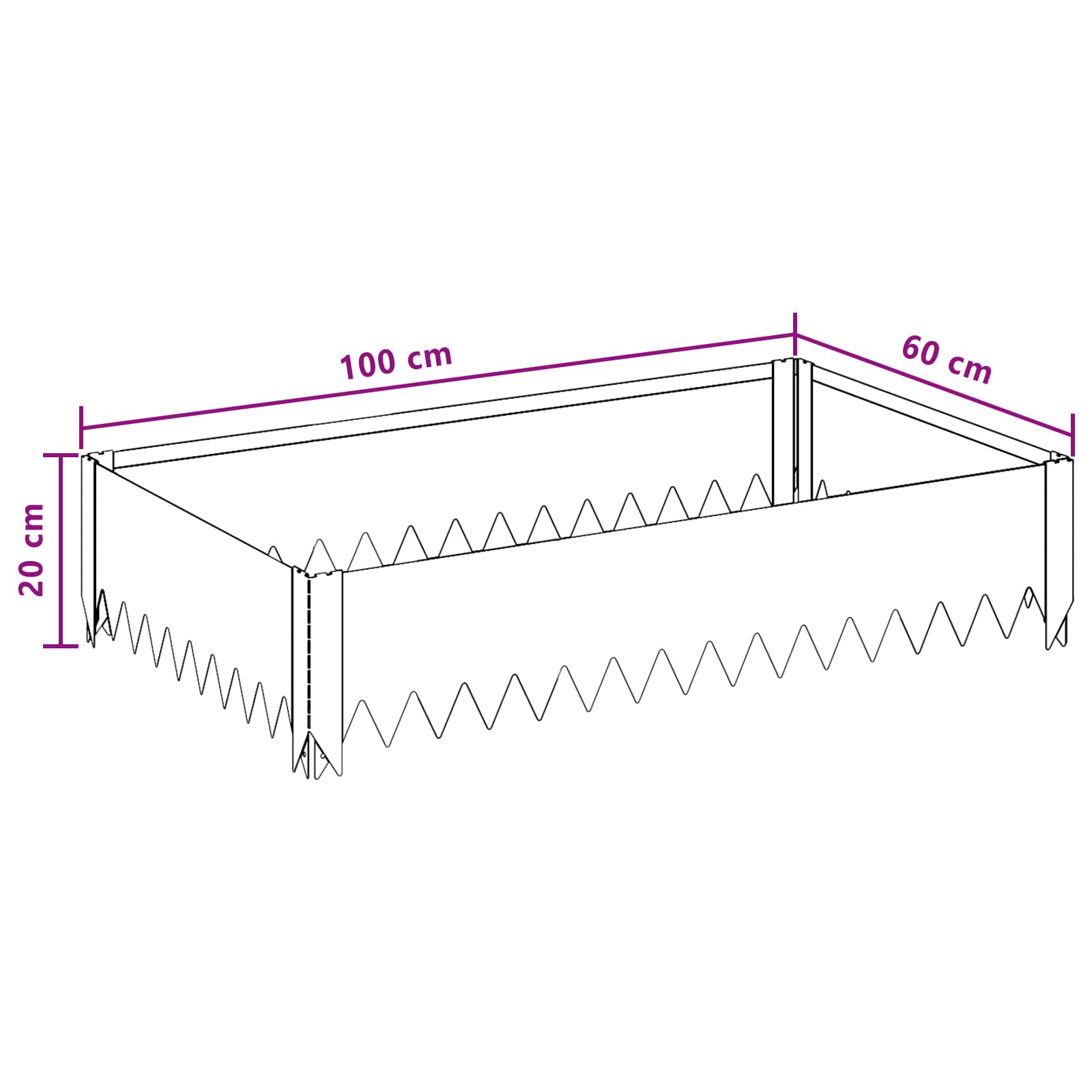 Gazonrand 4 st 100 x 60 x 20 cm Staal Wit