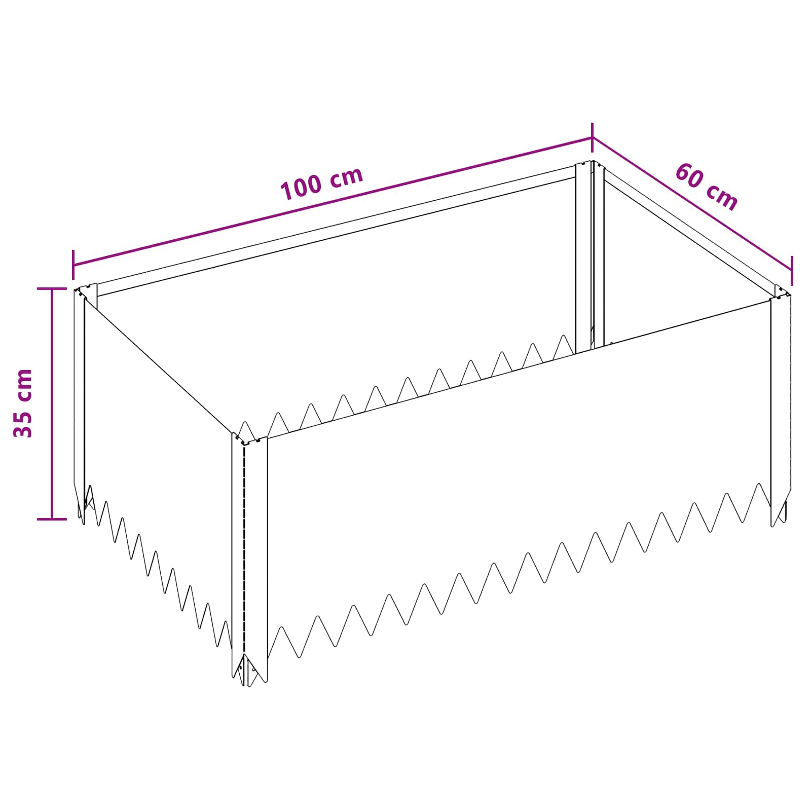 Gazonrand 4 st 100 x 60 x 35 cm Staal Zilverkleurig