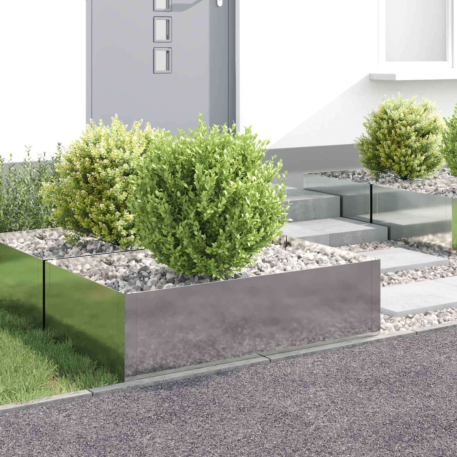Gazonrand 4 st 100 x 60 x 35 cm Staal Zilverkleurig