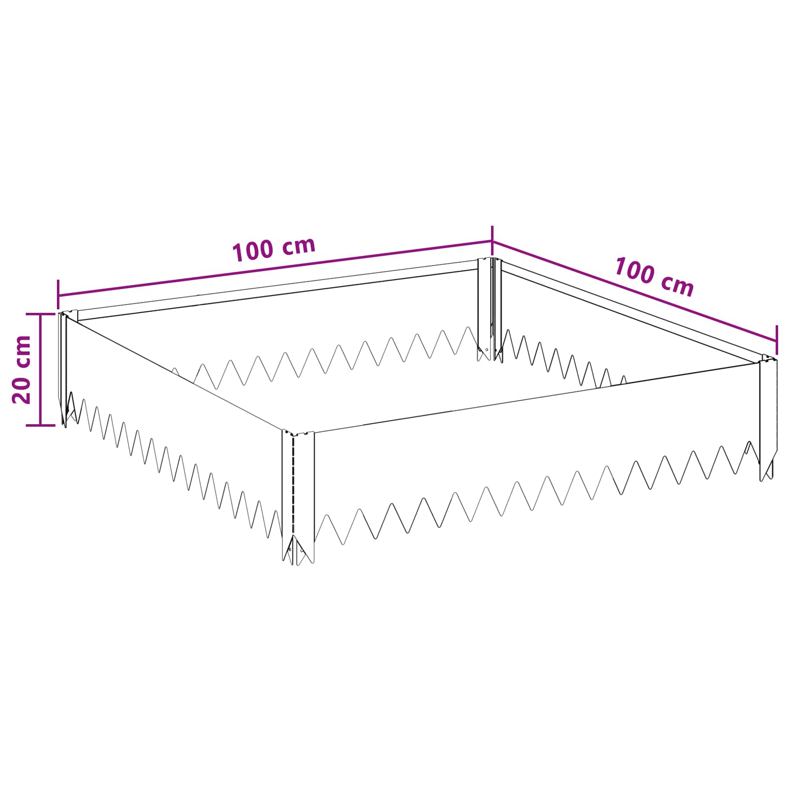 Gazonrand 4 st 100 x 100 x 20 cm Staal Zilverkleurig