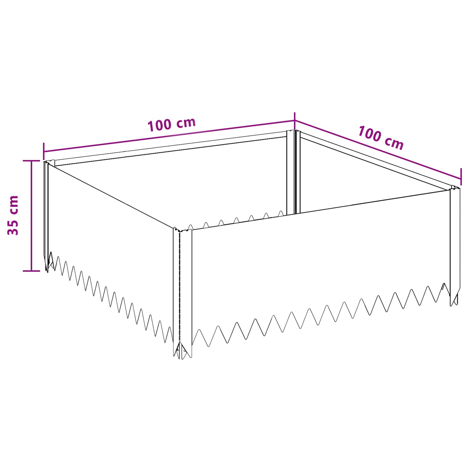 Gazonrand 4 st 100 x 100 x 35 cm Staal Zilverkleurig