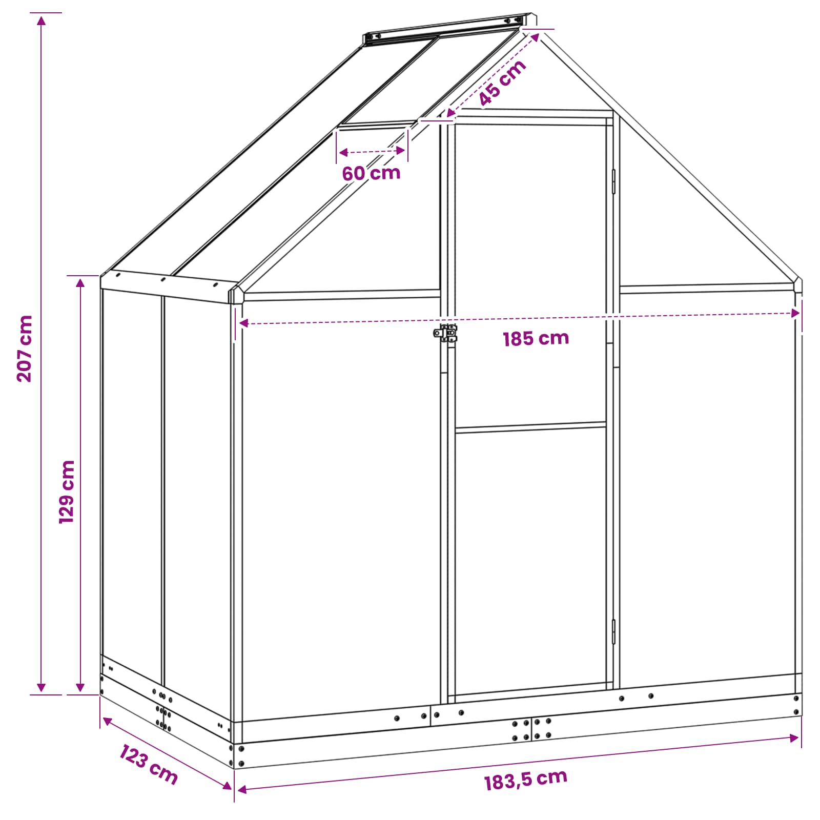 Tuin Serre met de deur Antracietkleurig 183,5 x 123 x 207 cm
