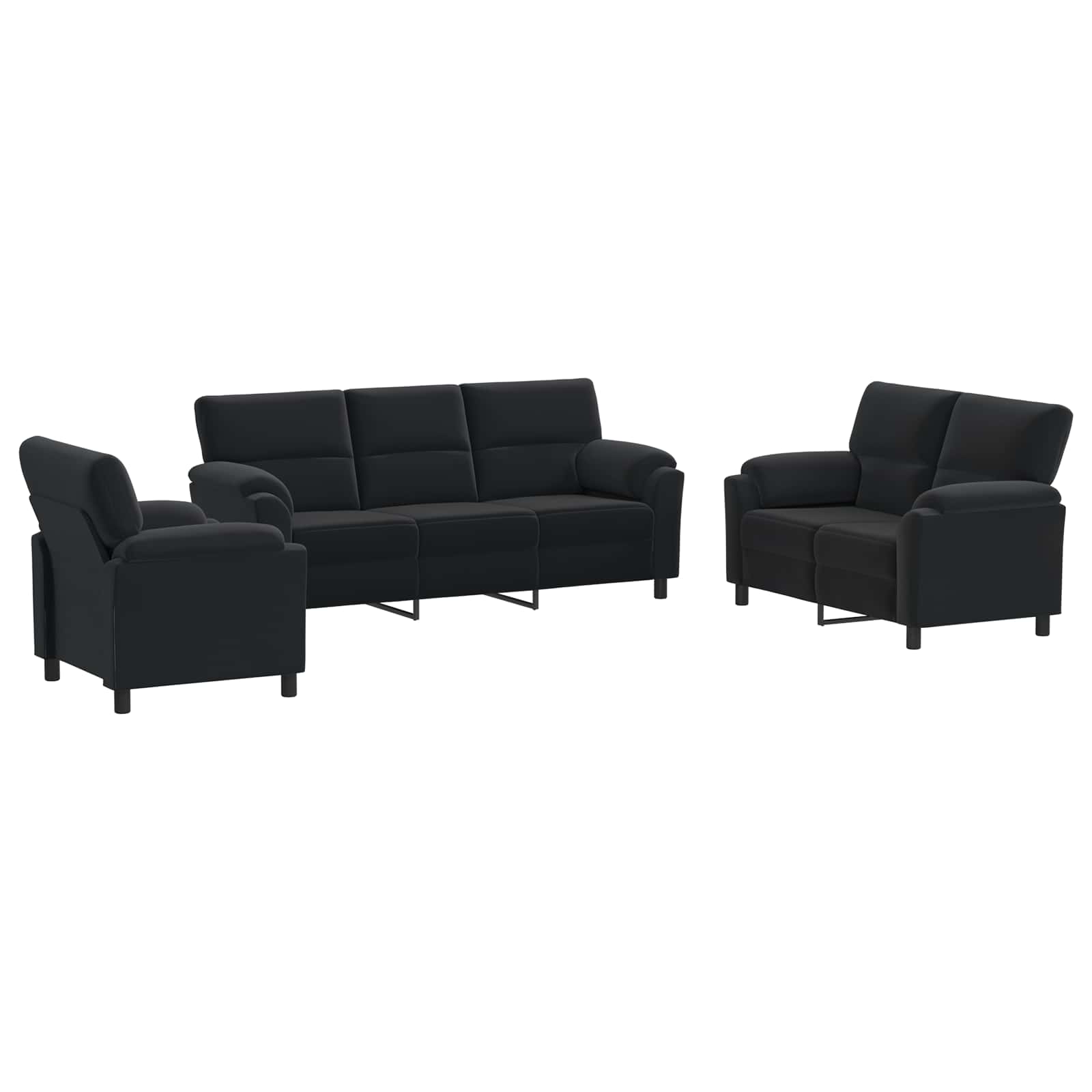 Bankstel 3 pcs Zwart fluweel