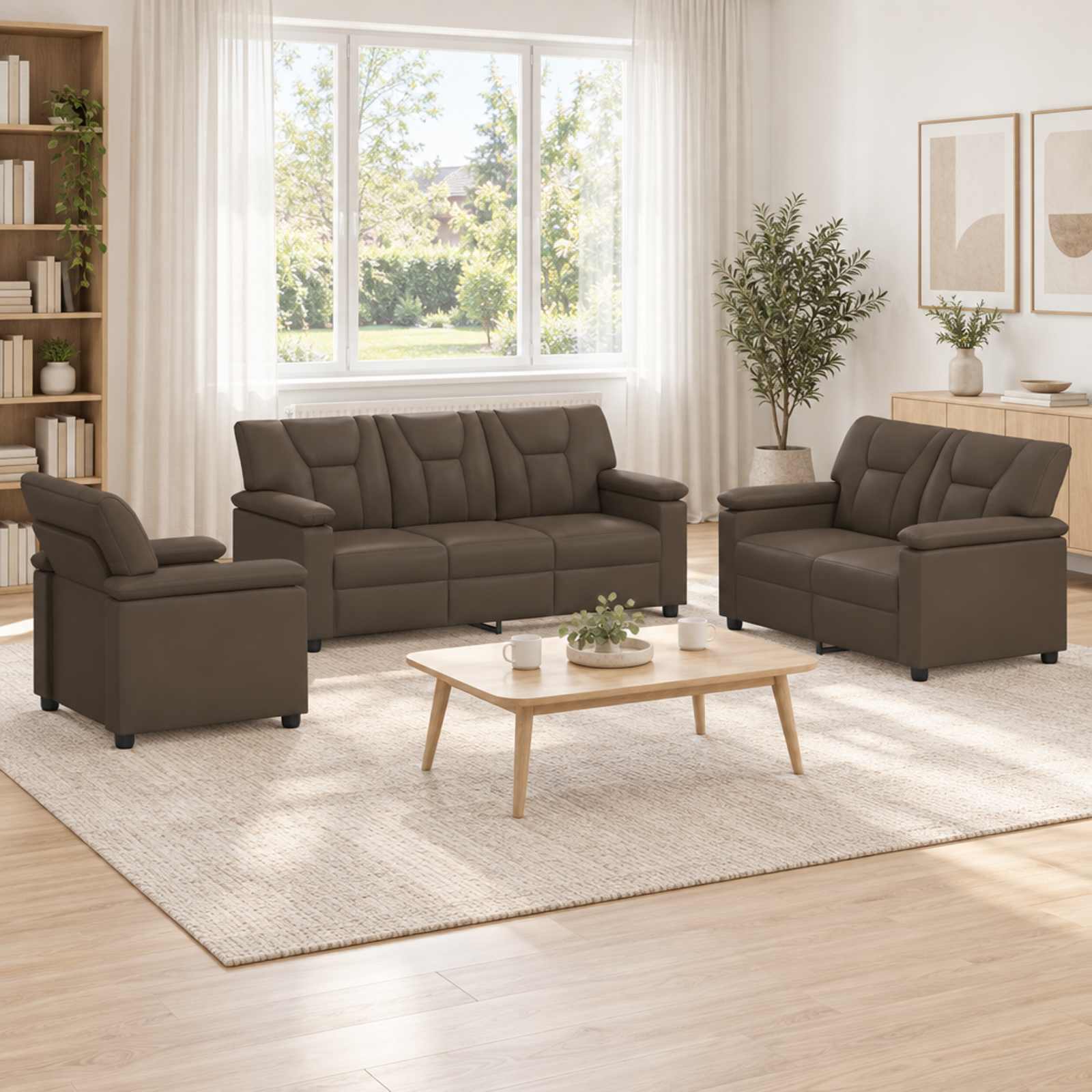 Bankstel 3 pcs Grijs Kunstleer