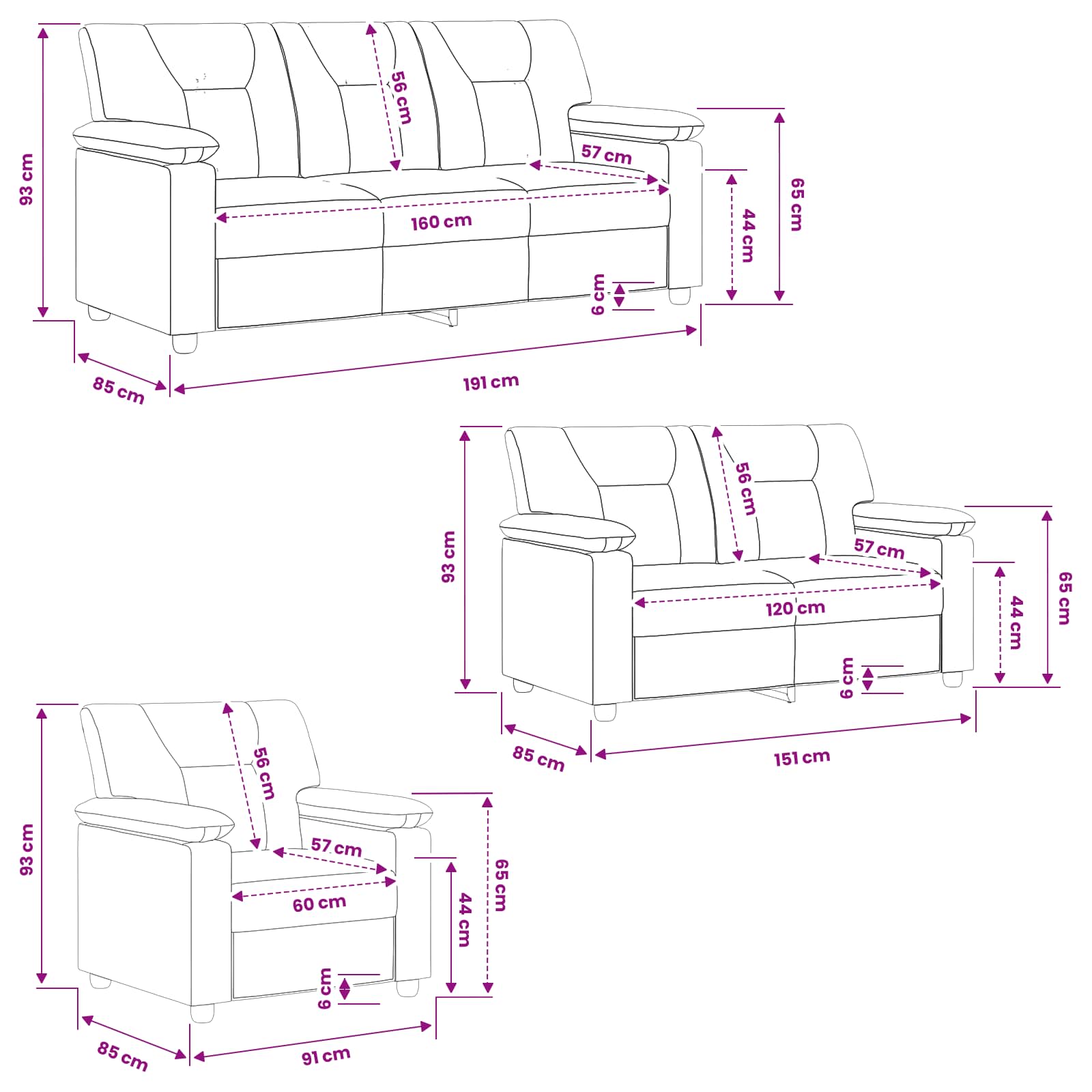 Bankstel 3 pcs Cappuccino Kunstleer