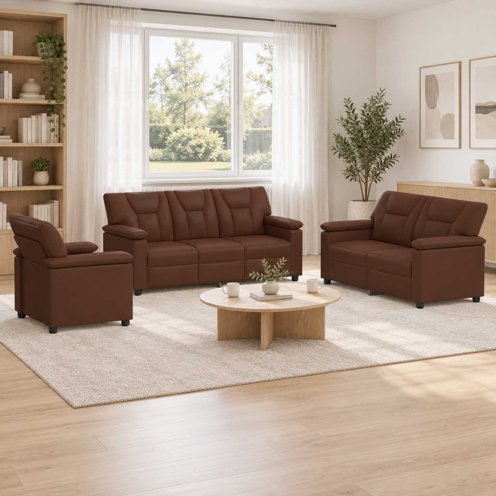 Bankstel 3 pcs Bruin Kunstleer