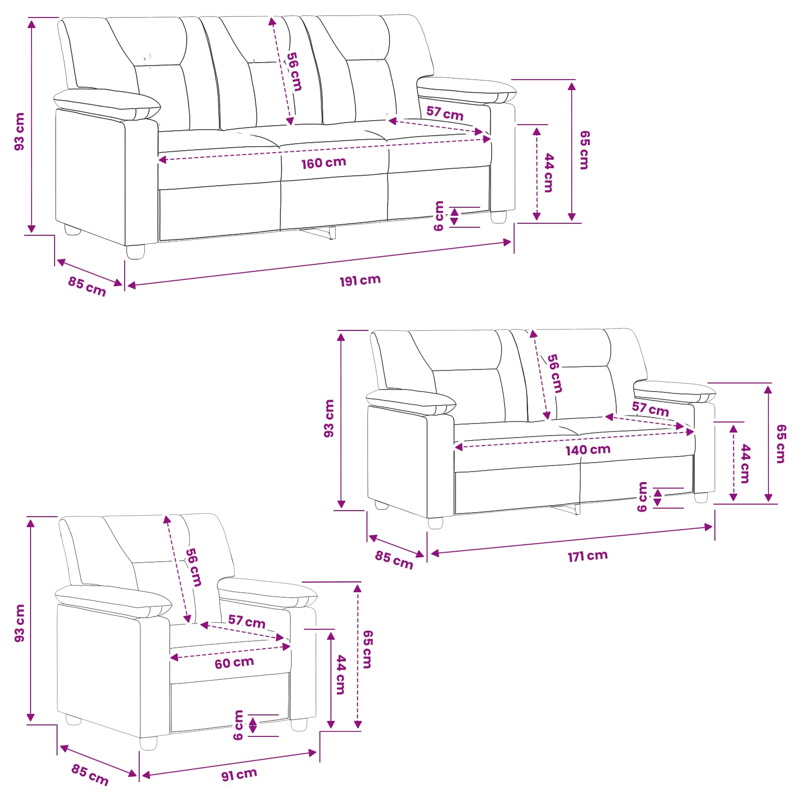 Bankstel 3 pcs Bruin Kunstleer