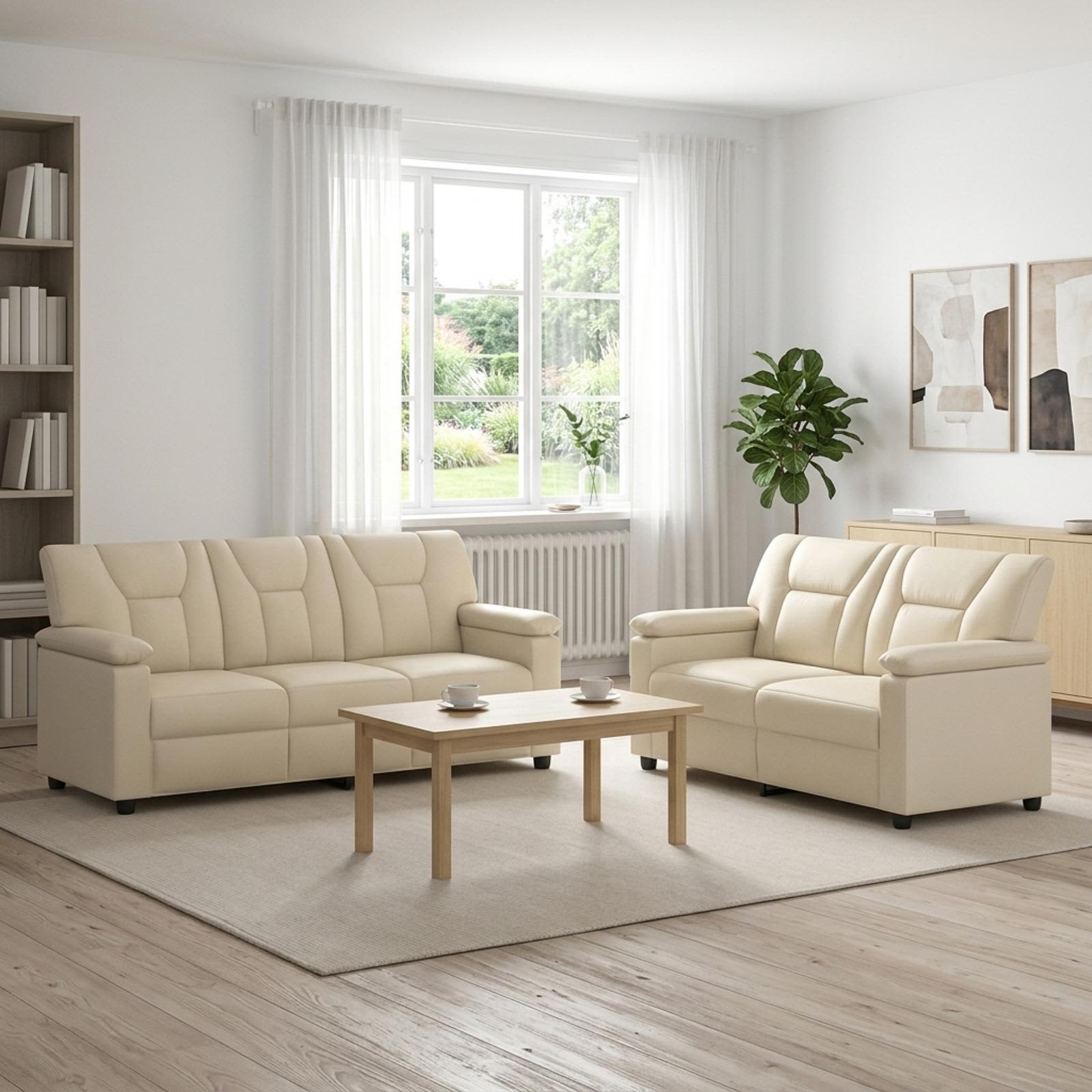 Bankstel 2 pcs Crèmekleurig Kunstleer