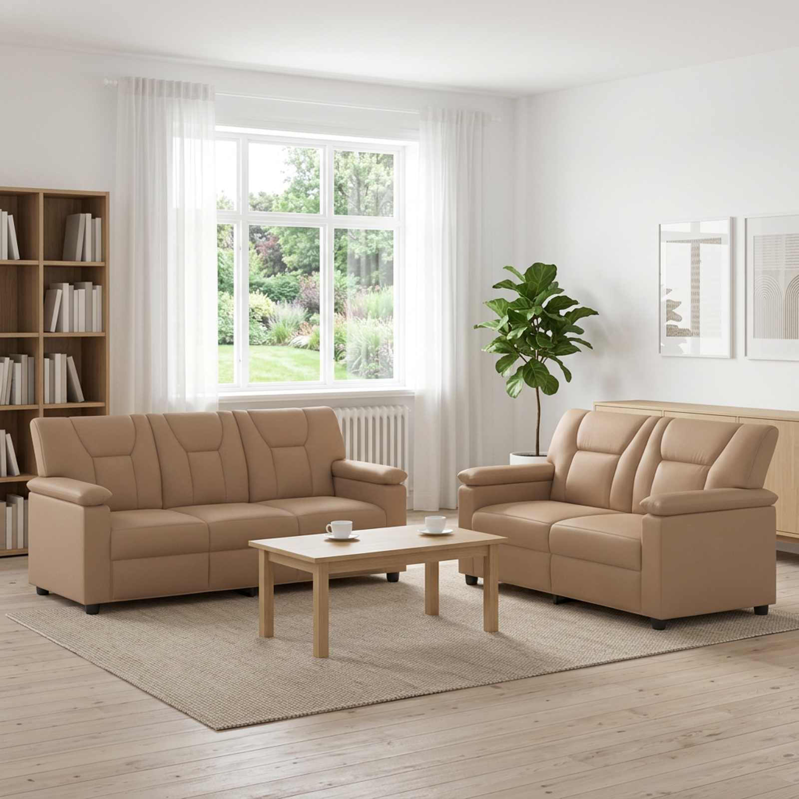 Bankstel 2 pcs Cappuccino Kunstleer