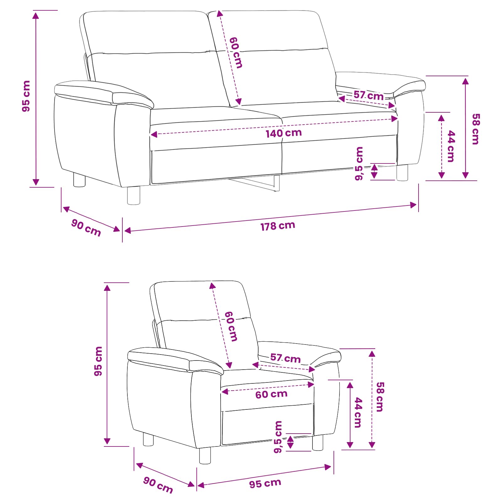 Bankstel 2 pcs Zwart Stof