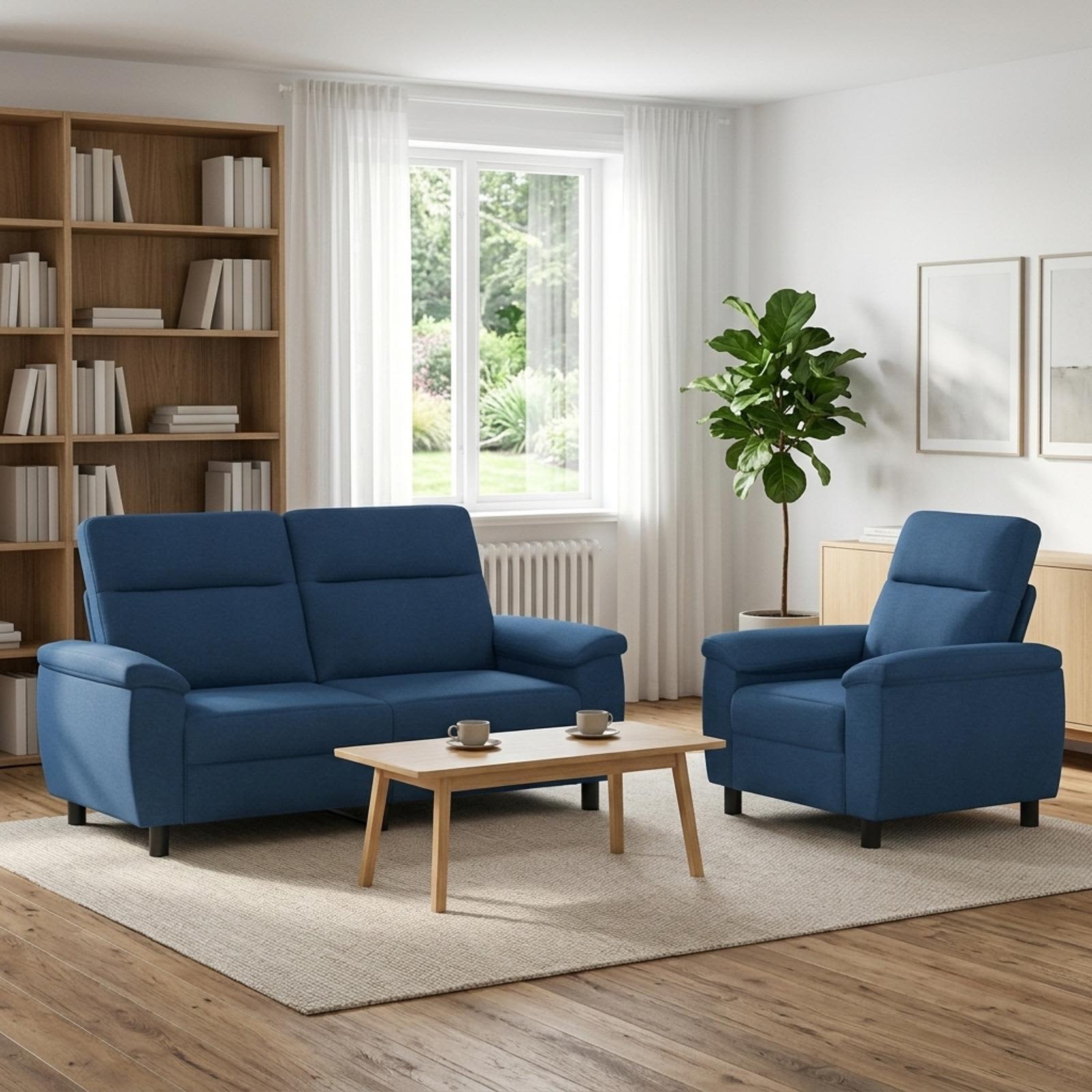 Bankstel 2 pcs Blauw Stof
