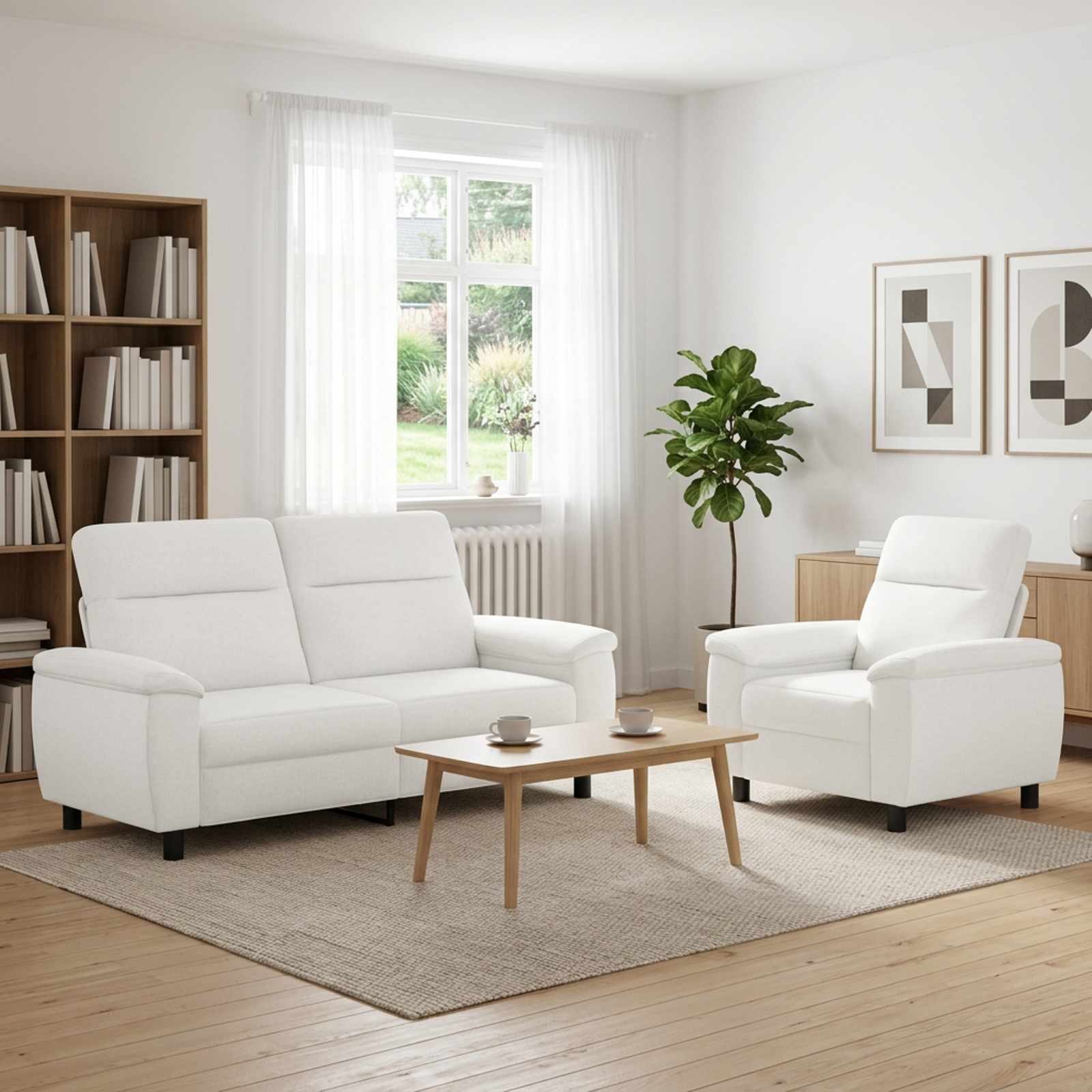 Bankstel 2 pcs Wit Stof