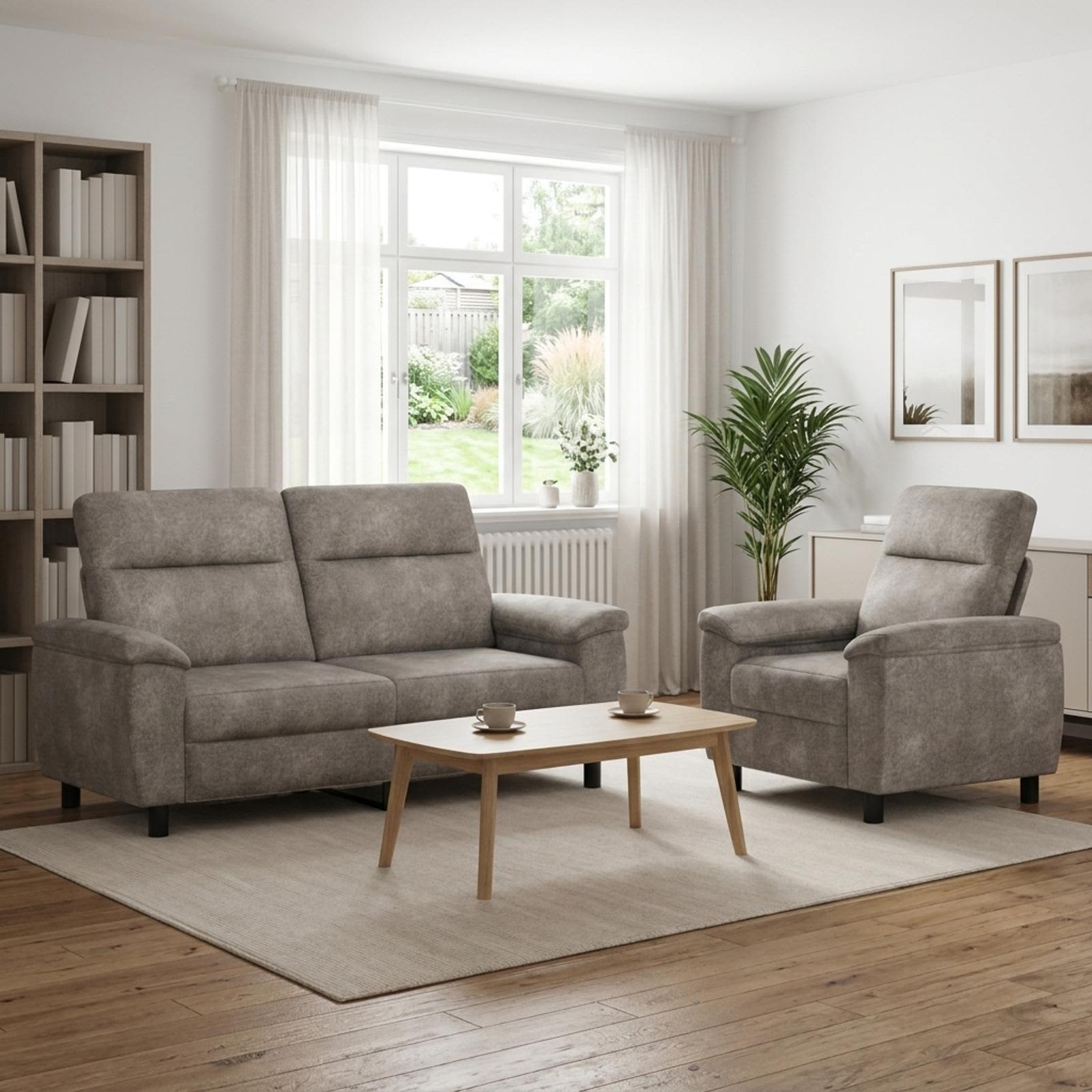 Bankstel 2 pcs Lichtgrijs Nep Suede Leer