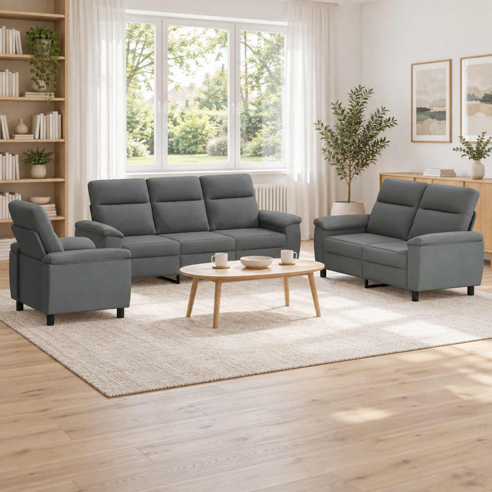 Bankstel 3 pcs Donkergrijs Stof