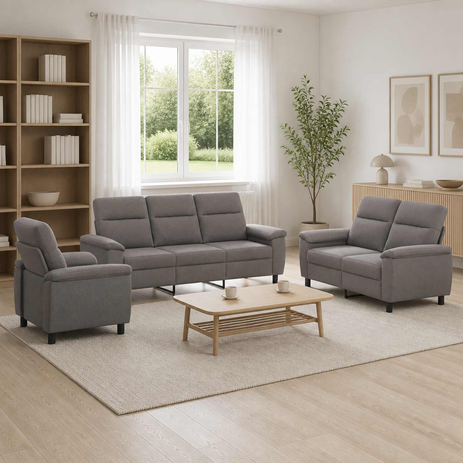 Bankstel 3 pcs Taupe Stof