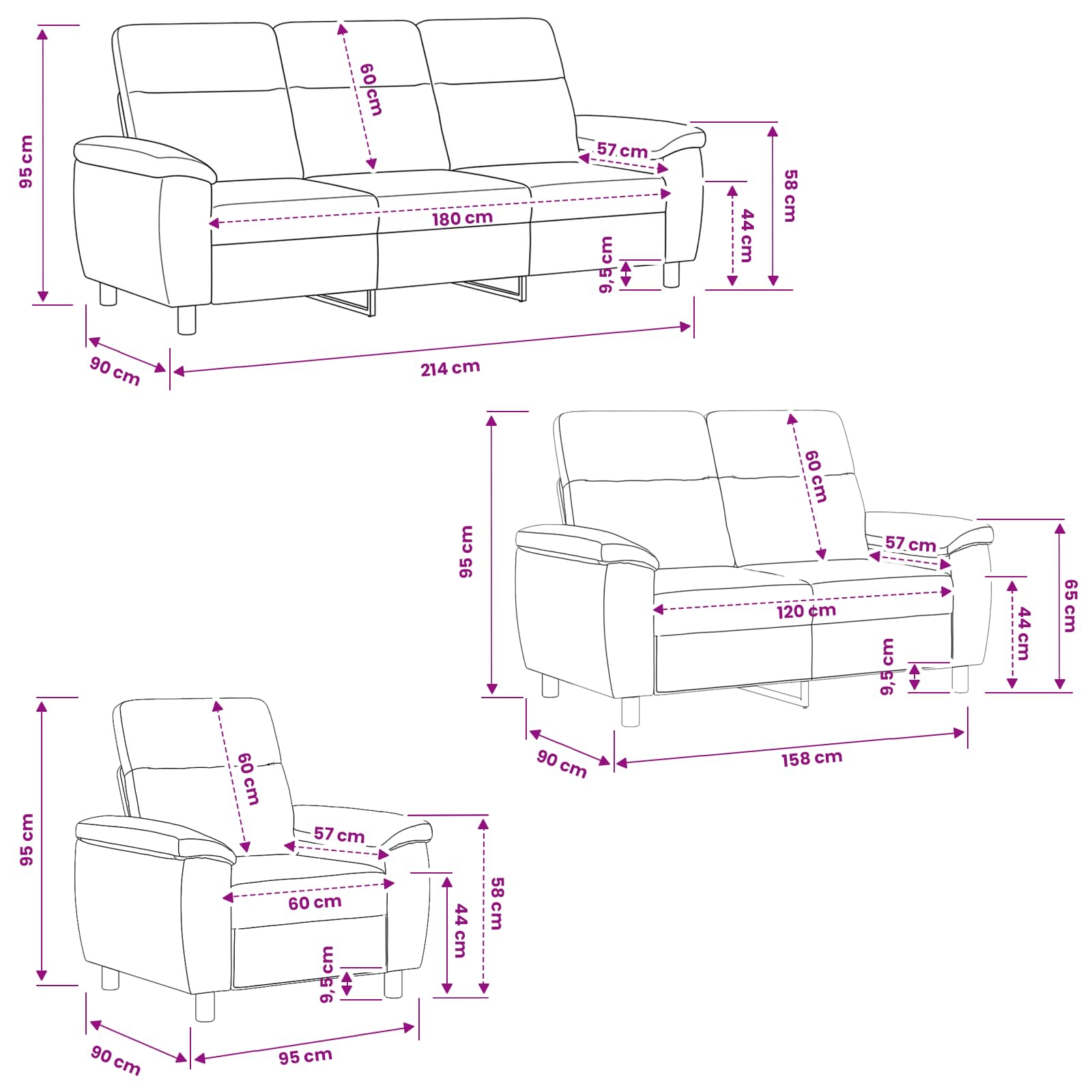 Bankstel 3 pcs Licht Bruin Stof