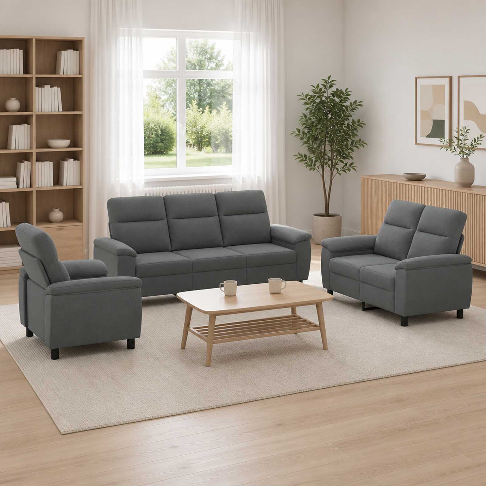 Bankstel 3 pcs Donkergrijs Stof