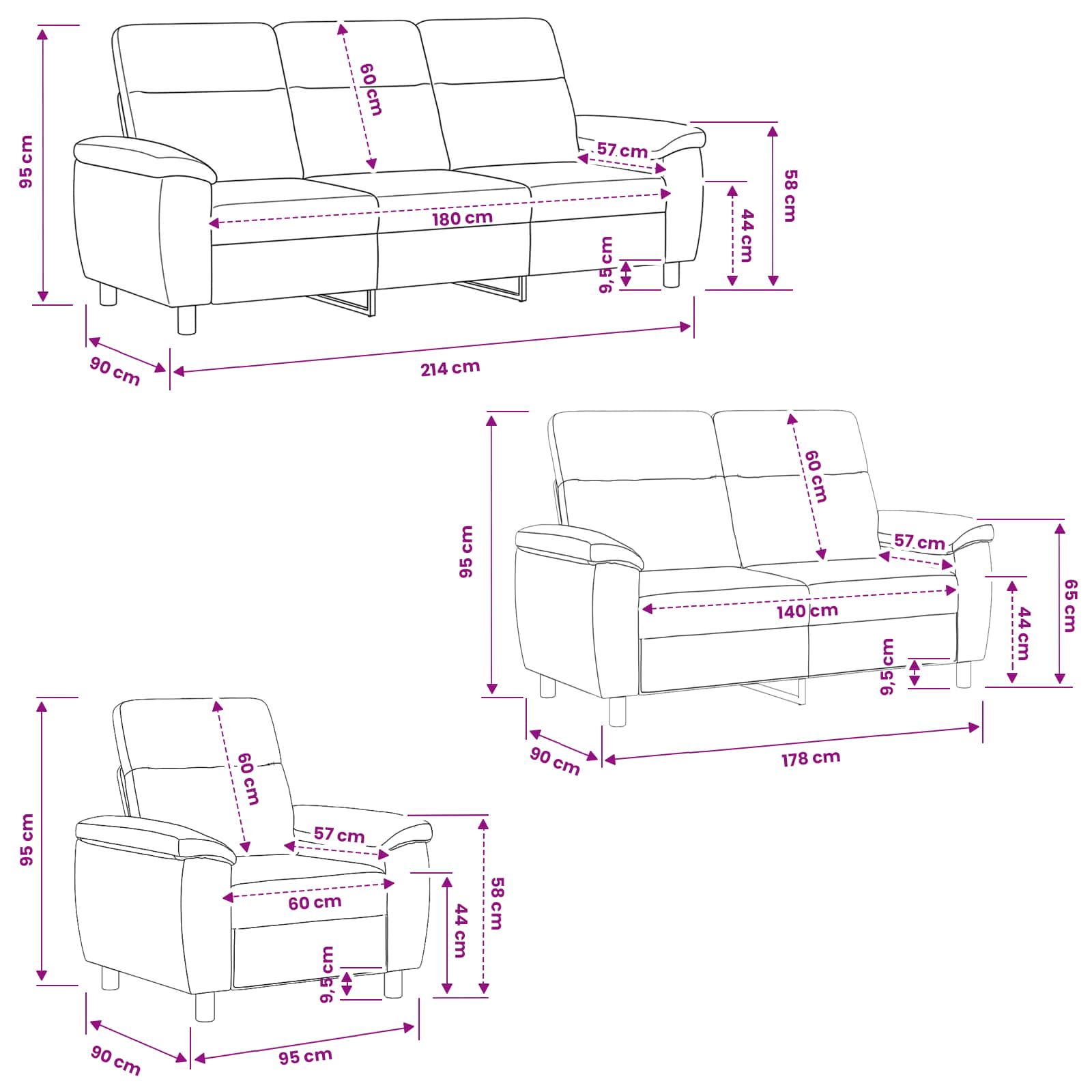 Bankstel 3 pcs Donkergrijs Stof