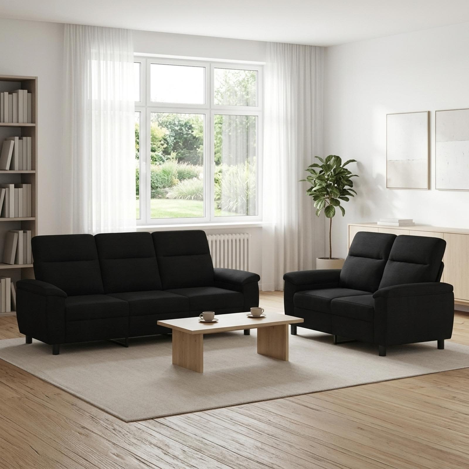 Bankstel 2 pcs Zwart Stof