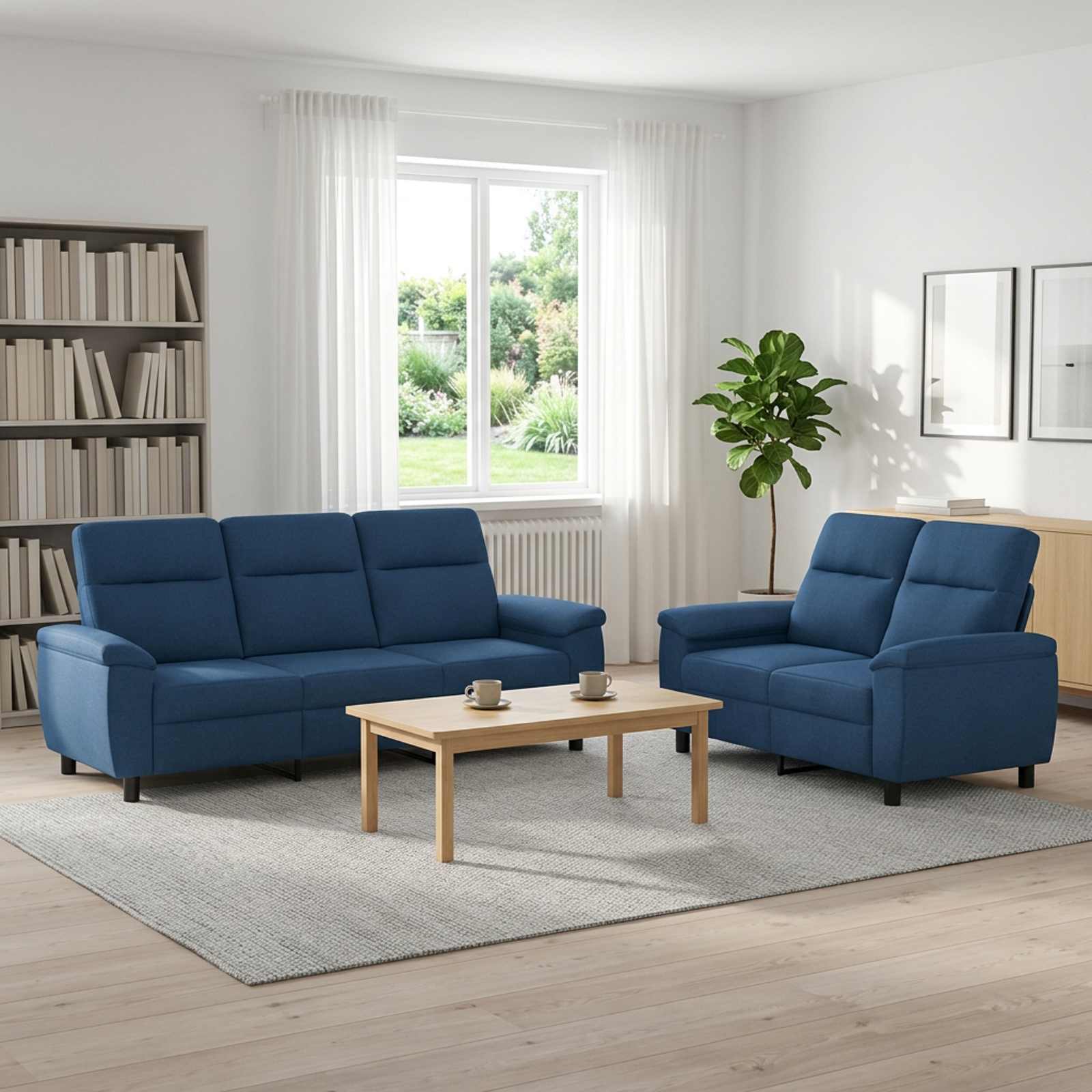 Bankstel 2 pcs Blauw Stof