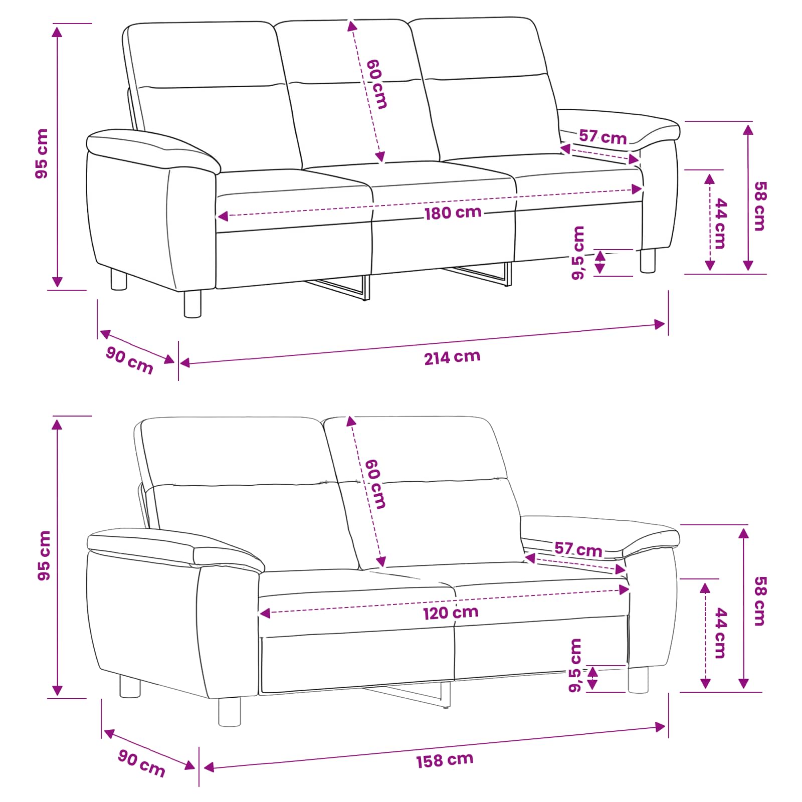 Bankstel 2 pcs Wit Stof