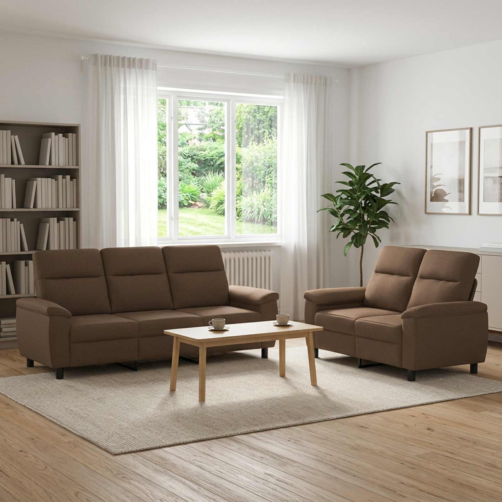 Bankstel 2 pcs Bruin Stof