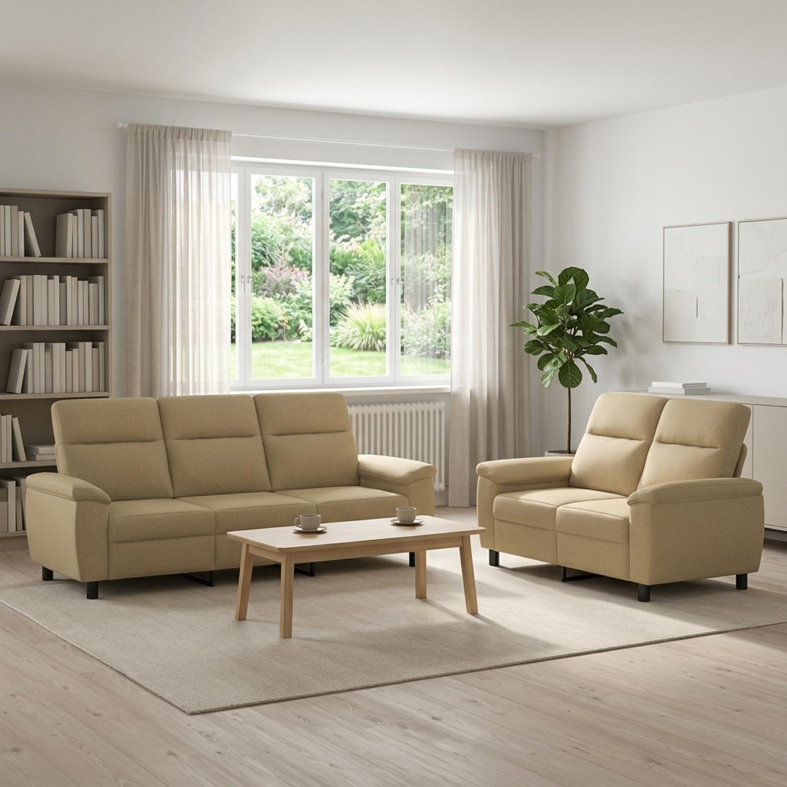 Bankstel 2 pcs Licht Bruin Stof