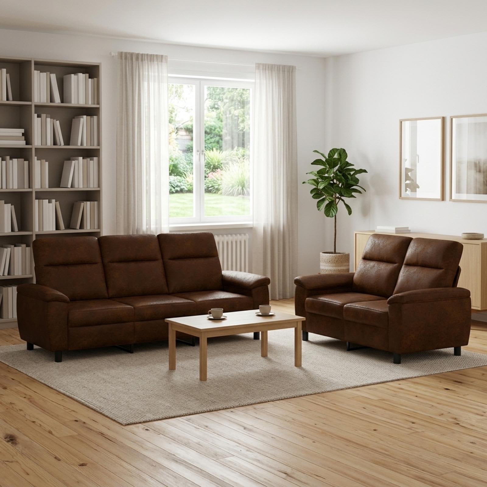 Bankstel 2 pcs Bruin Nep Suede Leer