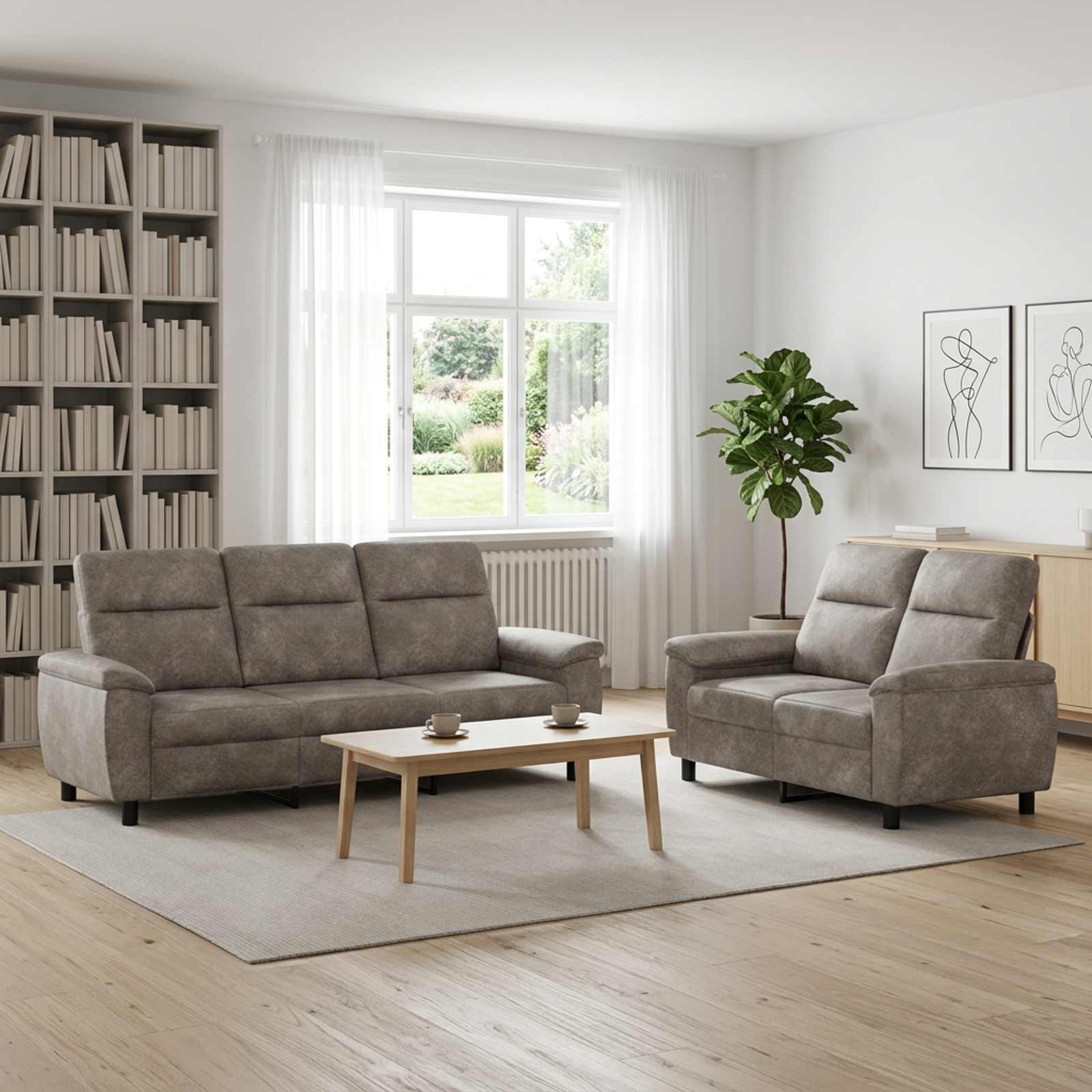 Bankstel 2 pcs Lichtgrijs Nep Suede Leer