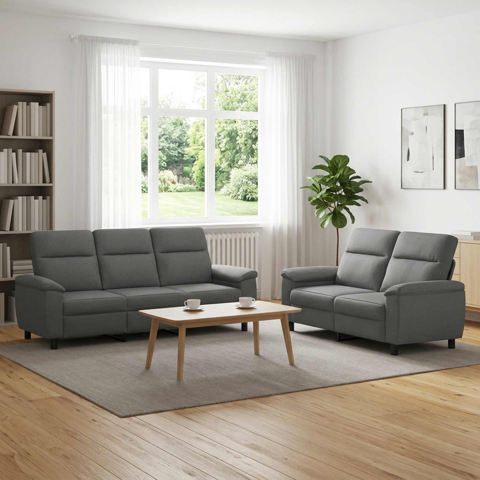 Bankstel 2 pcs Donkergrijs Stof