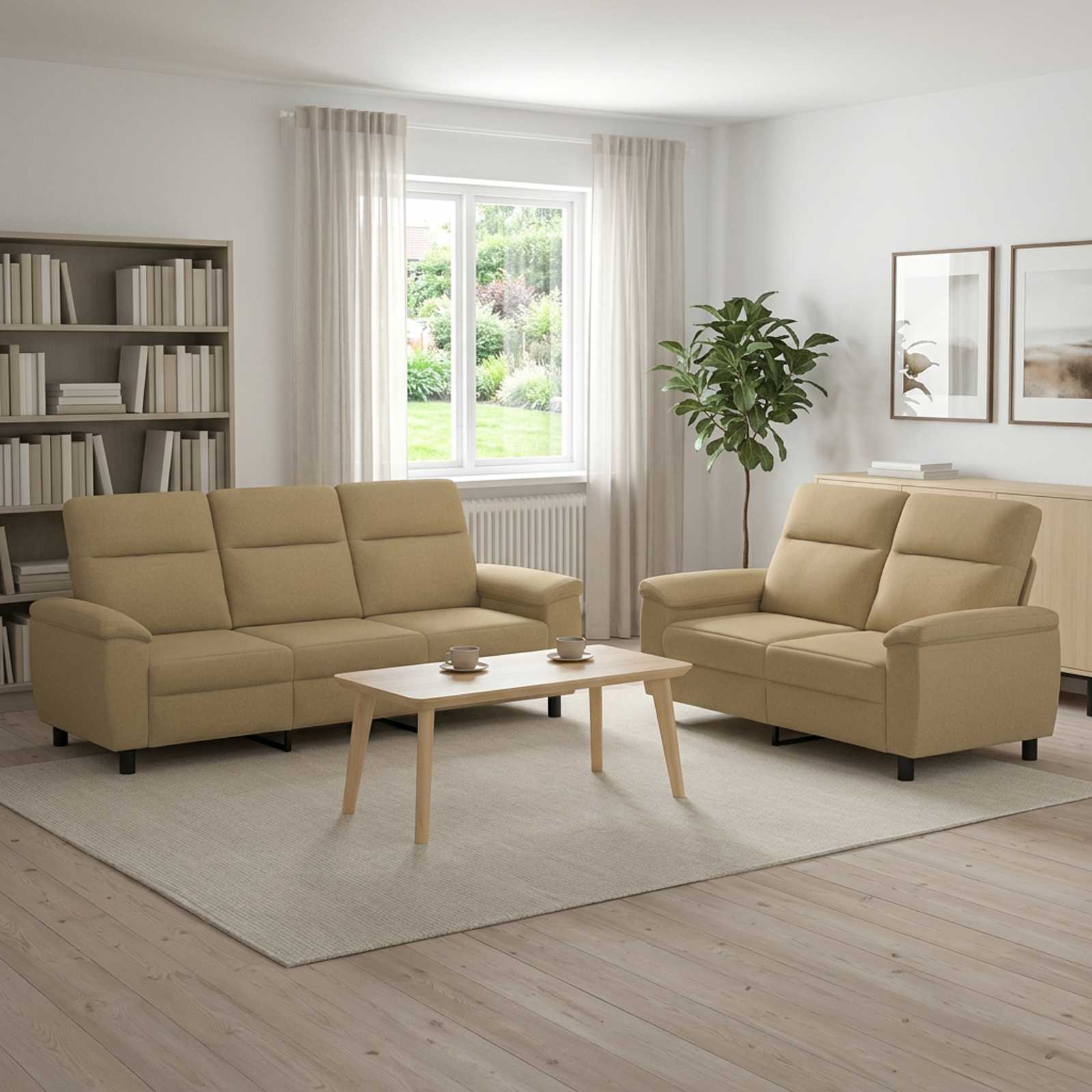 Bankstel 2 pcs Licht Bruin Stof