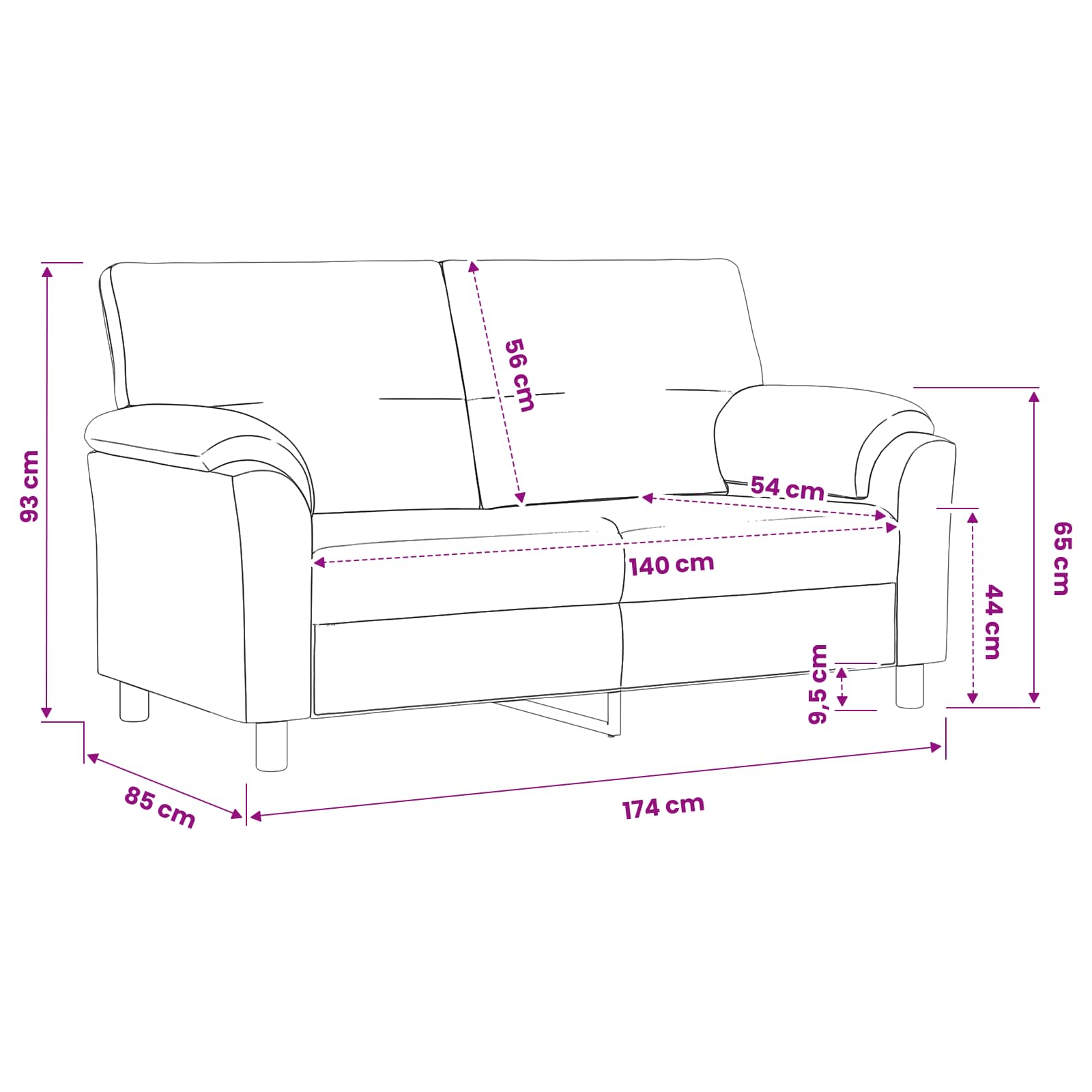 Bank Paars 174 x 85 x 93 cm fluweel
