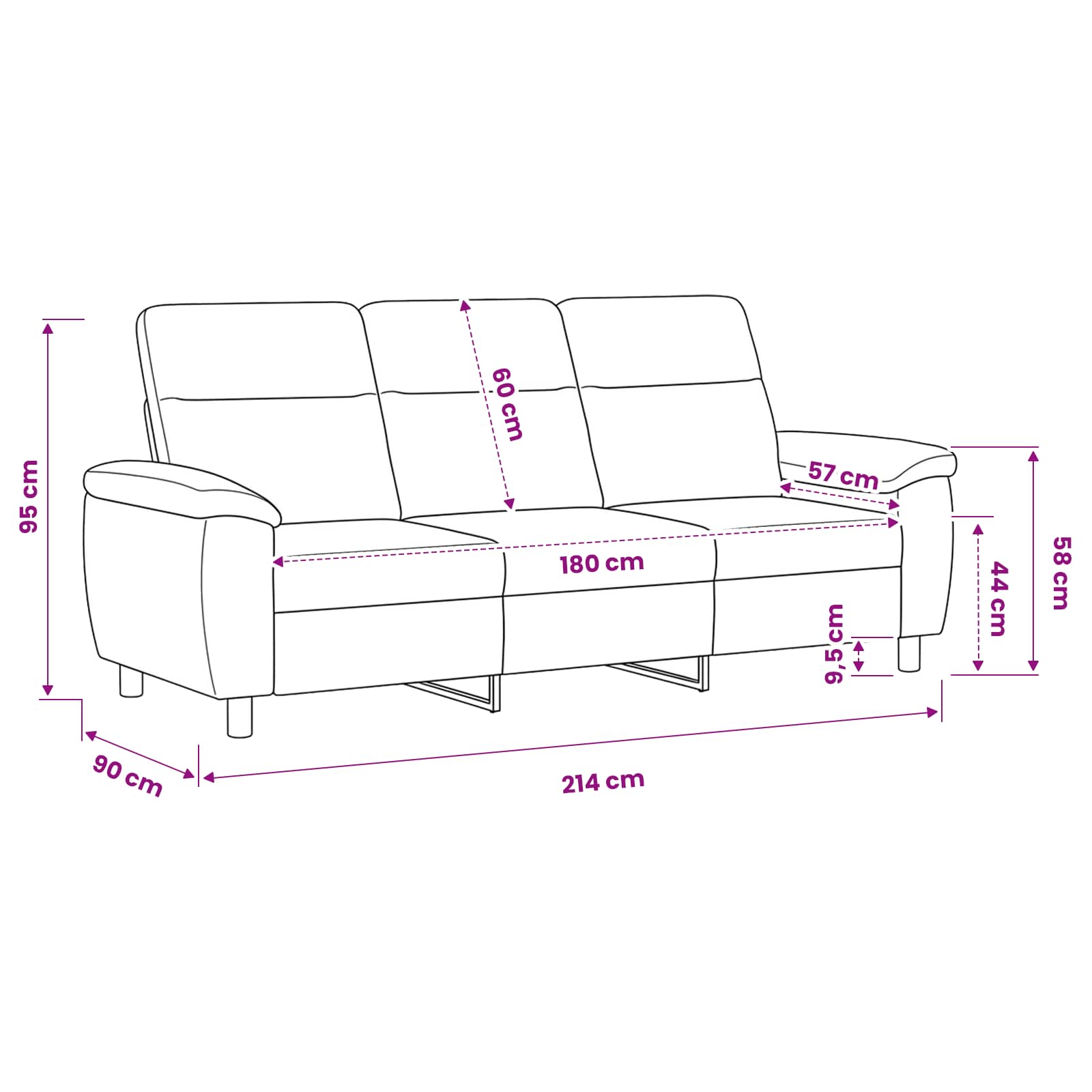 Bank Bruin 214 x 90 x 95 cm Stof