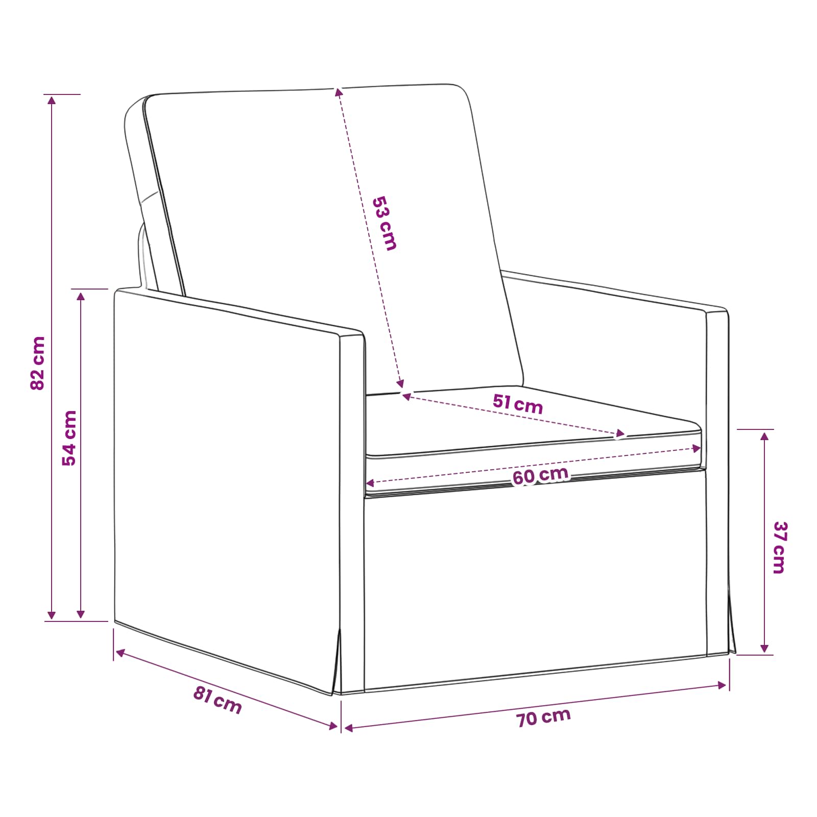 Fauteuil Roze 70 x 81 x 82 cm Stof