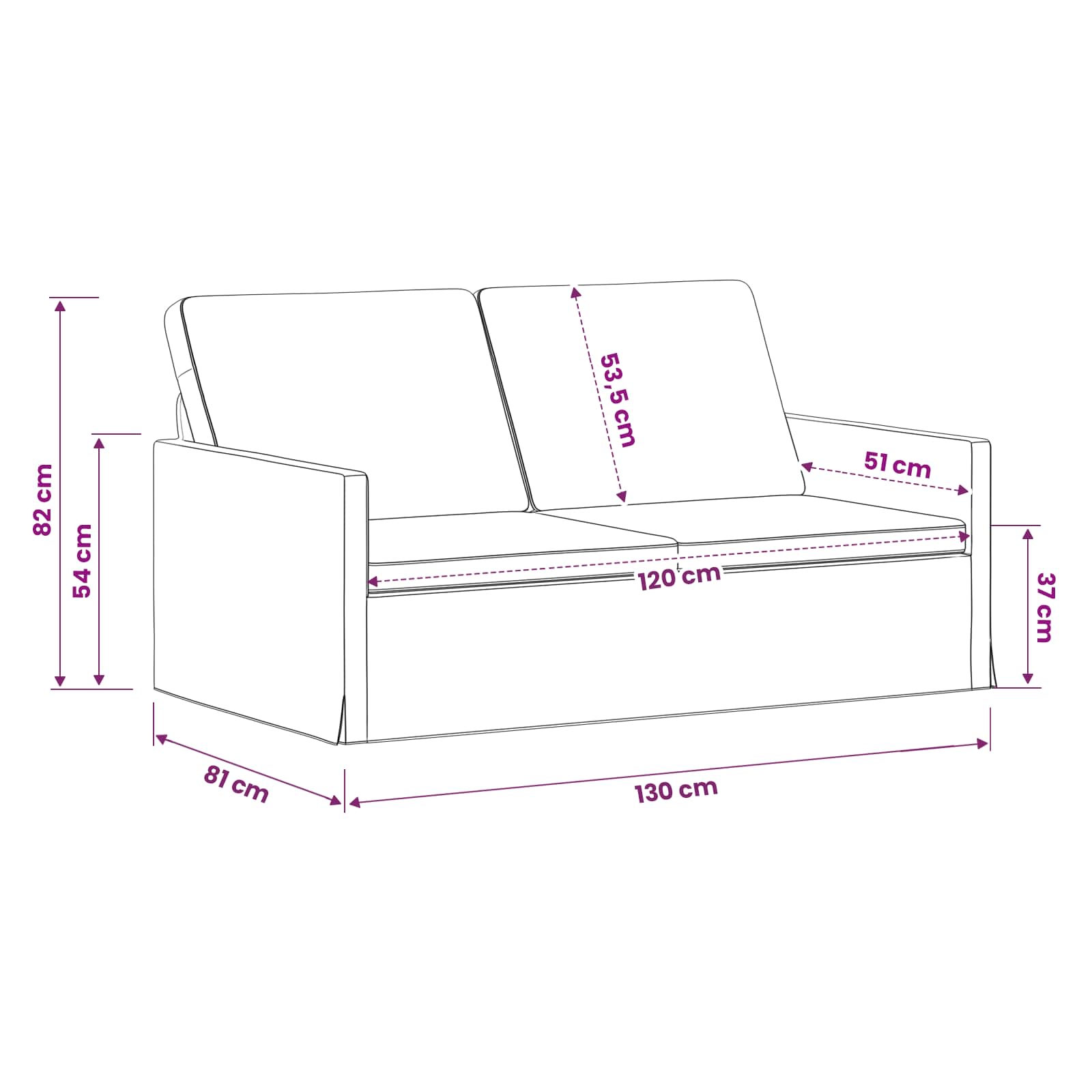 2-zits bank Wit 130 x 81 x 82 cm Stof