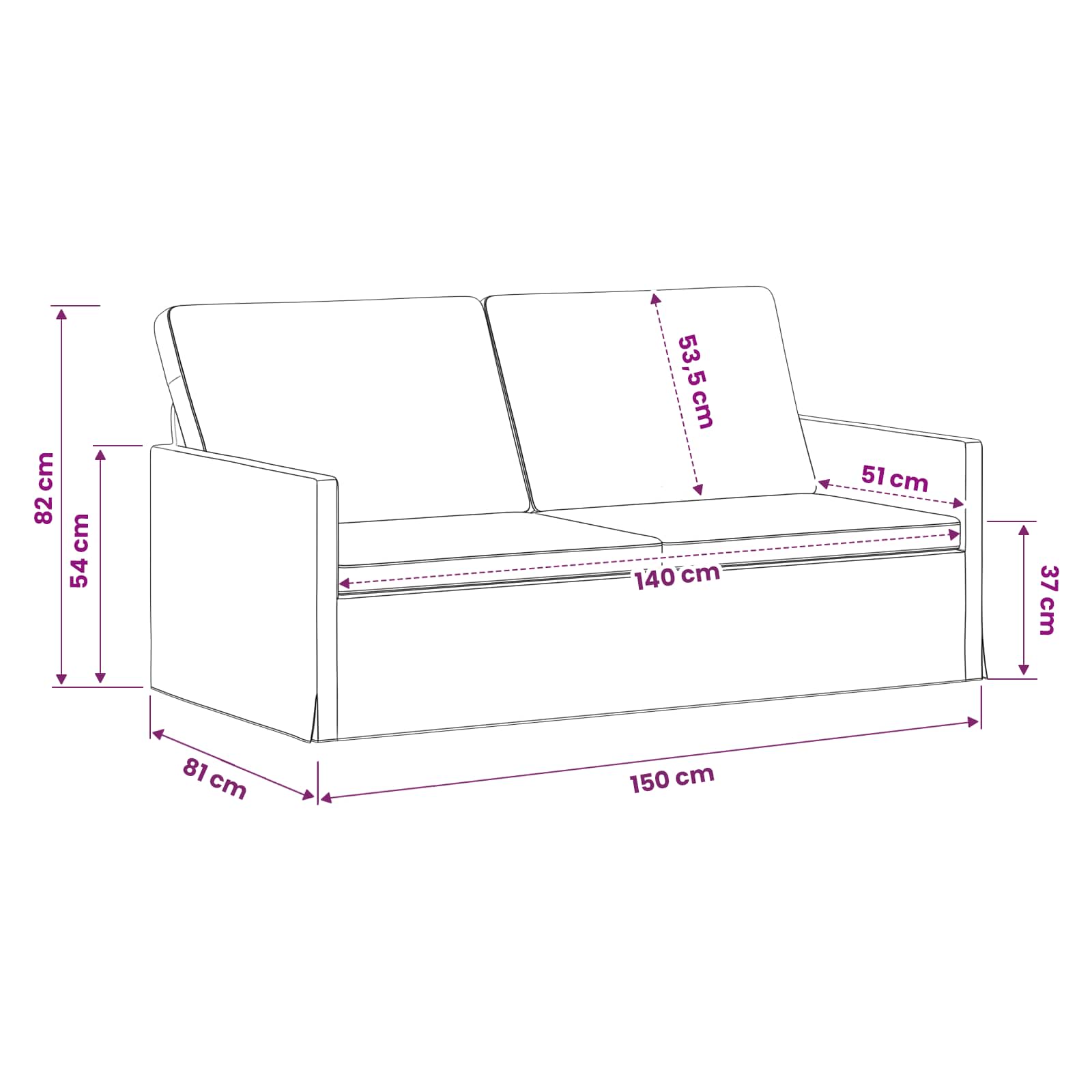 2-zits bank Donkerbruin 150 x 81 x 82 cm Stof