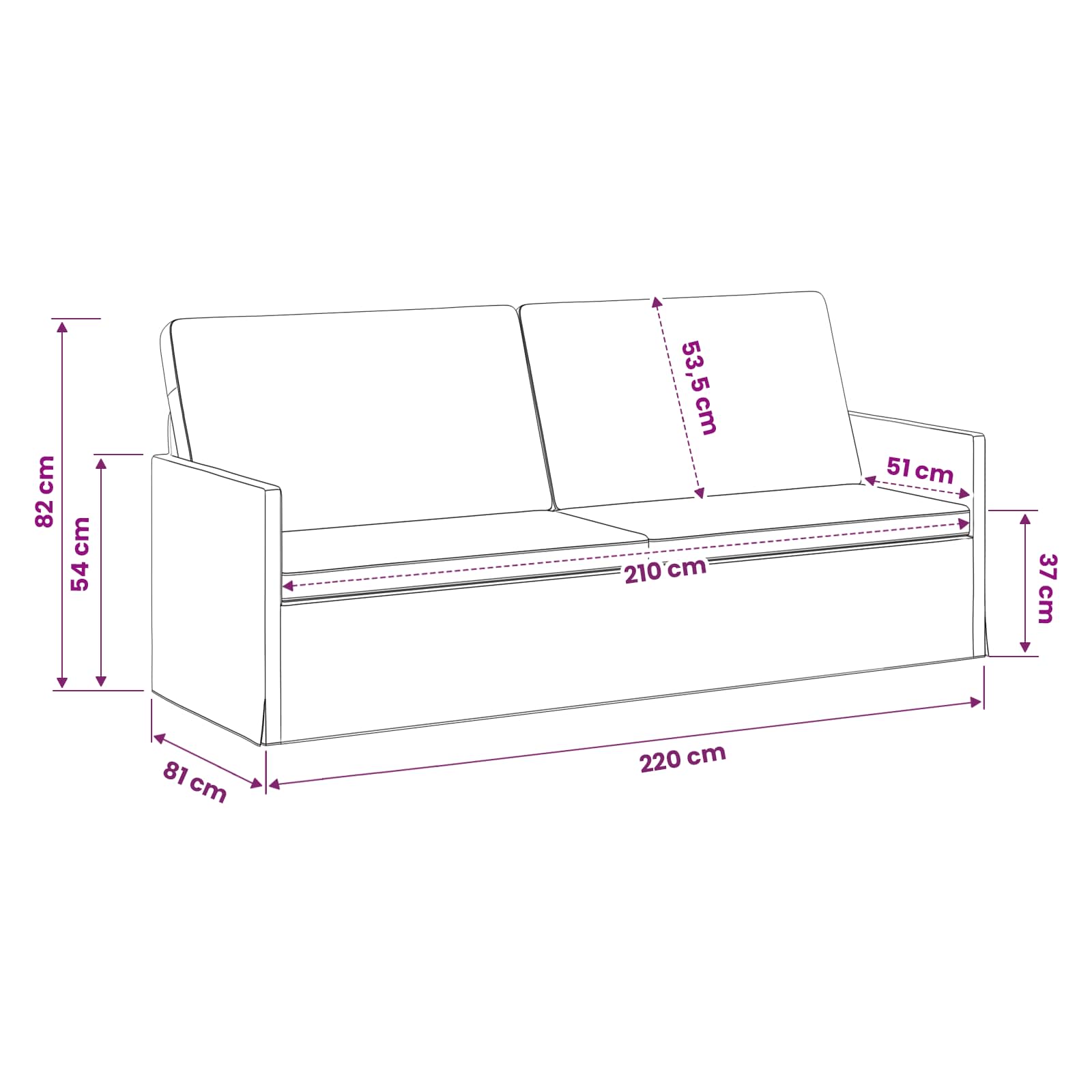 3-zits bank Donkergrijs 220 x 81 x 82 cm Stof